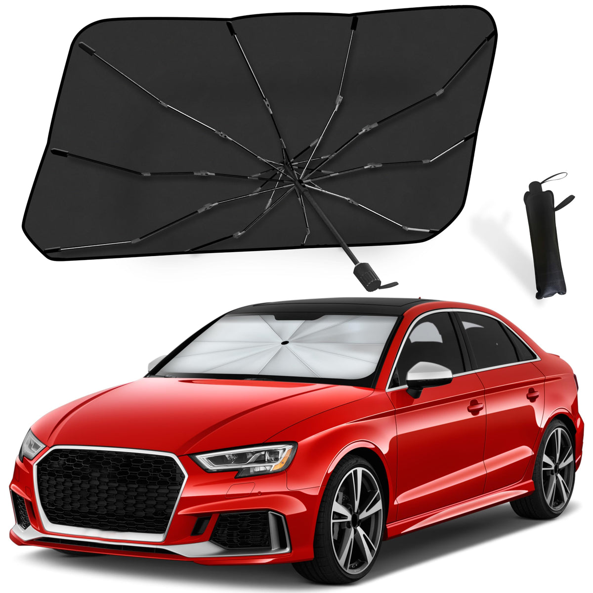 EcoNour Car Windshield Sun Shade | Foldable Car Umbrella Sun Shade | Windshield Cover Sunshade Blocks UV Rays | Sun Visor Protec