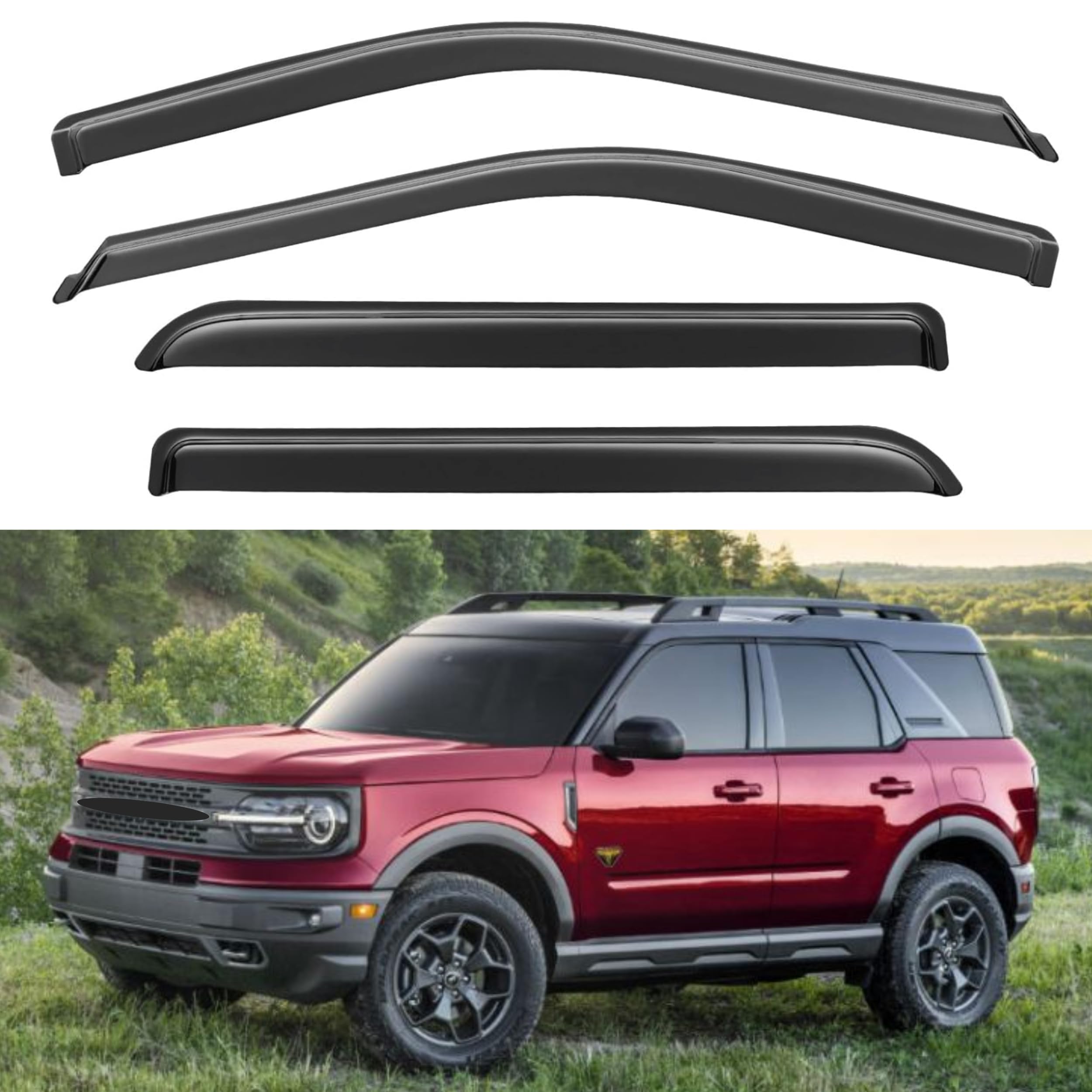Ig Window Visor For Ford Bronco Sport 2021-2024, Rain Guard Tape-On Extra Durable Wind Sun Side Vent Window Deflector, 2021 2022