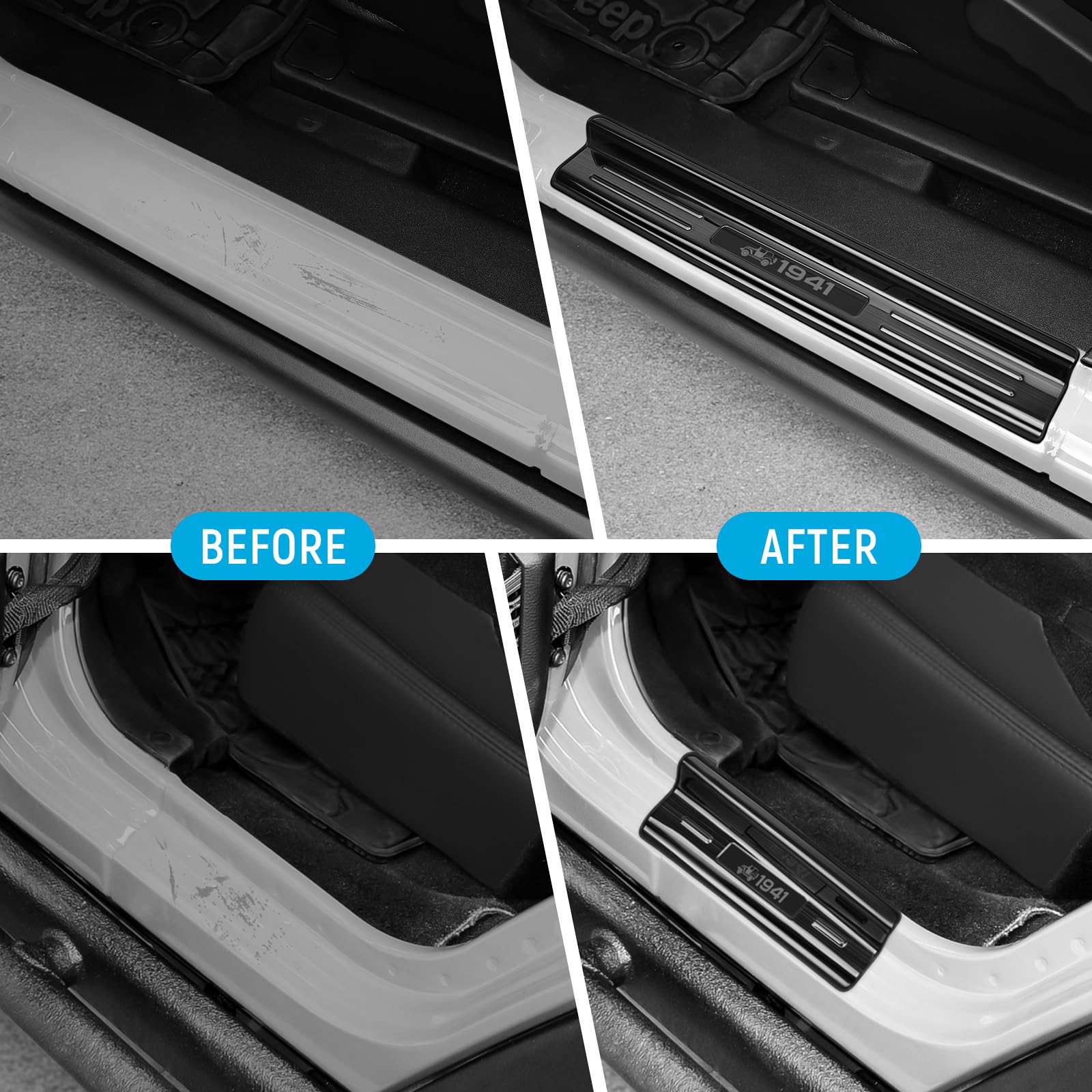 ZZEQYG 4 Pcs Stainless Steel Door Sill Protector Compatible with Jeep Wrangler JK Unlimited JKU Sport Sahara Rubincon 2007-2017