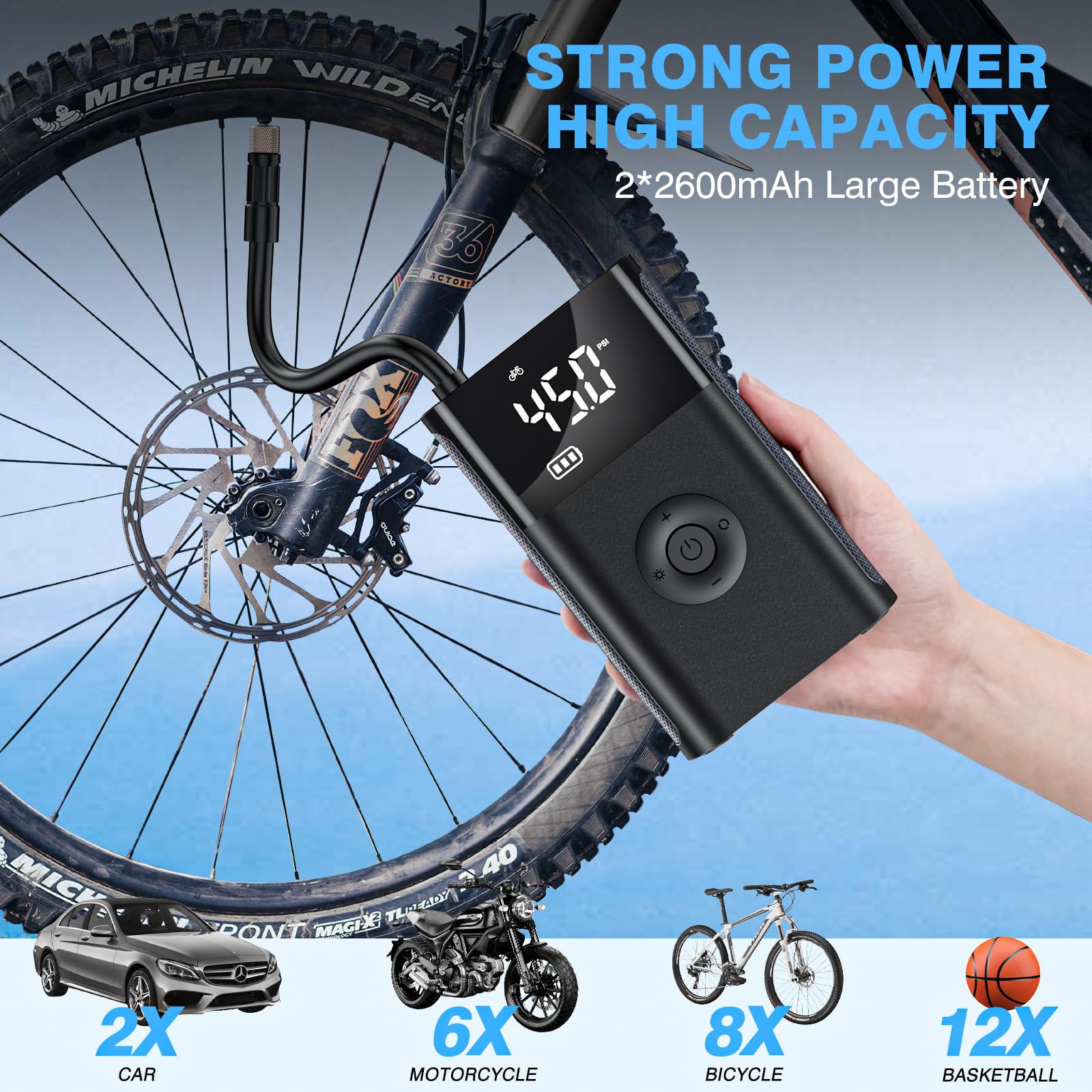 Carsun Tire Inflator Portable Air Compressor,150 Psi Cordless Air Pump With Tire Pressure Gauge,Smart Pump Electric Air Pump Tir