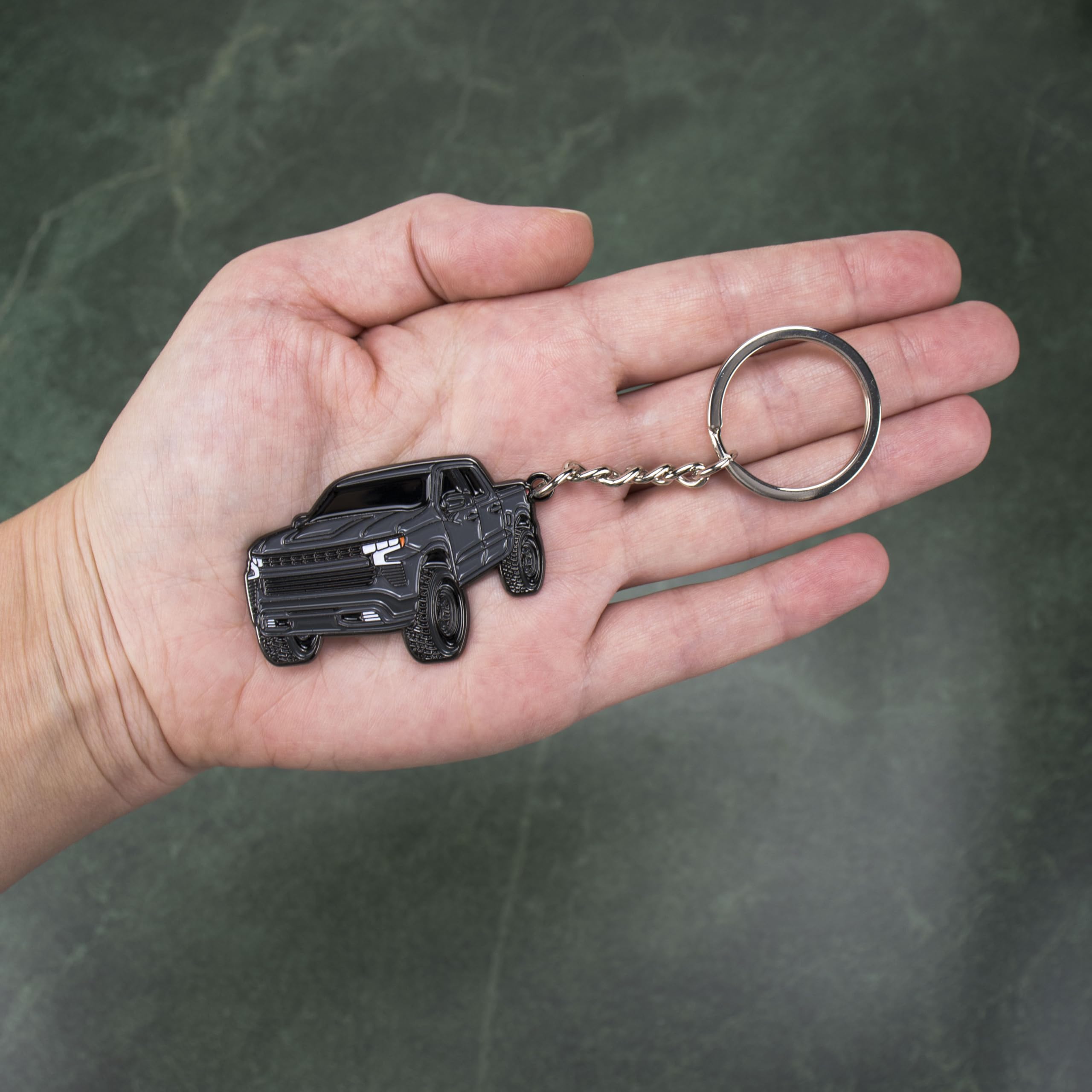 Four Wheel Beast Chevy Keychain Compatible With Chevy Silverado 1500 Accessories - Toy Truck Gifts Men Key Fob (Dark Gray)