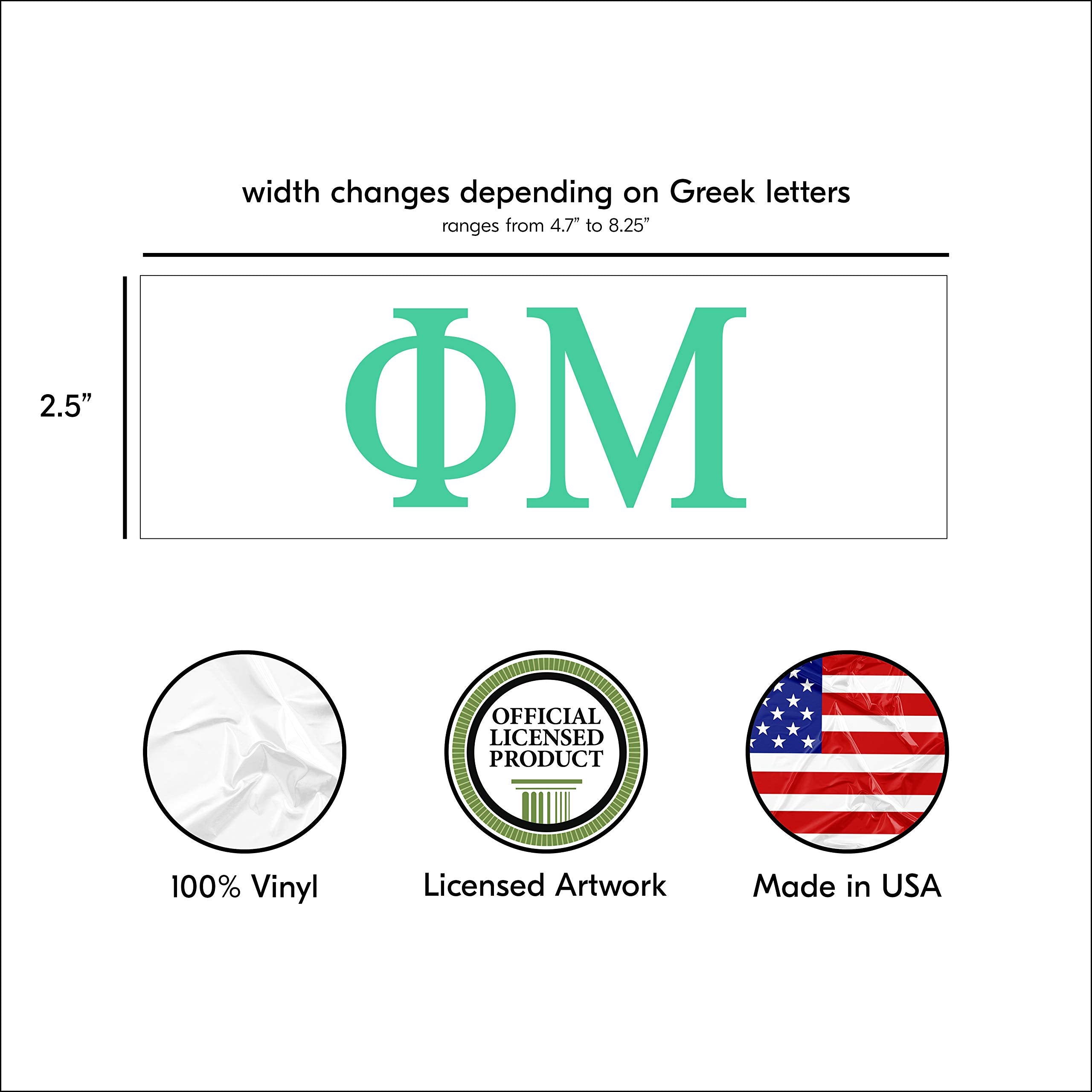Pro-Graphx Phi Mu Greek Sorority Sticker Decal, 2.5 Inches Tall, Mint