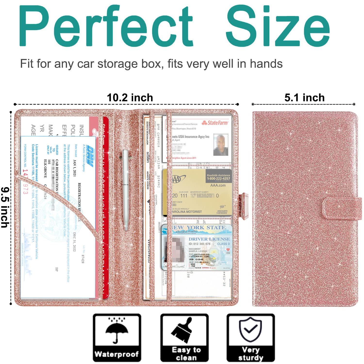 Rsaquar Car Registration And Insurance Holder, Vehicle Car Glove Box Organizer, Cool Car Accessories For Id, Driver License Card