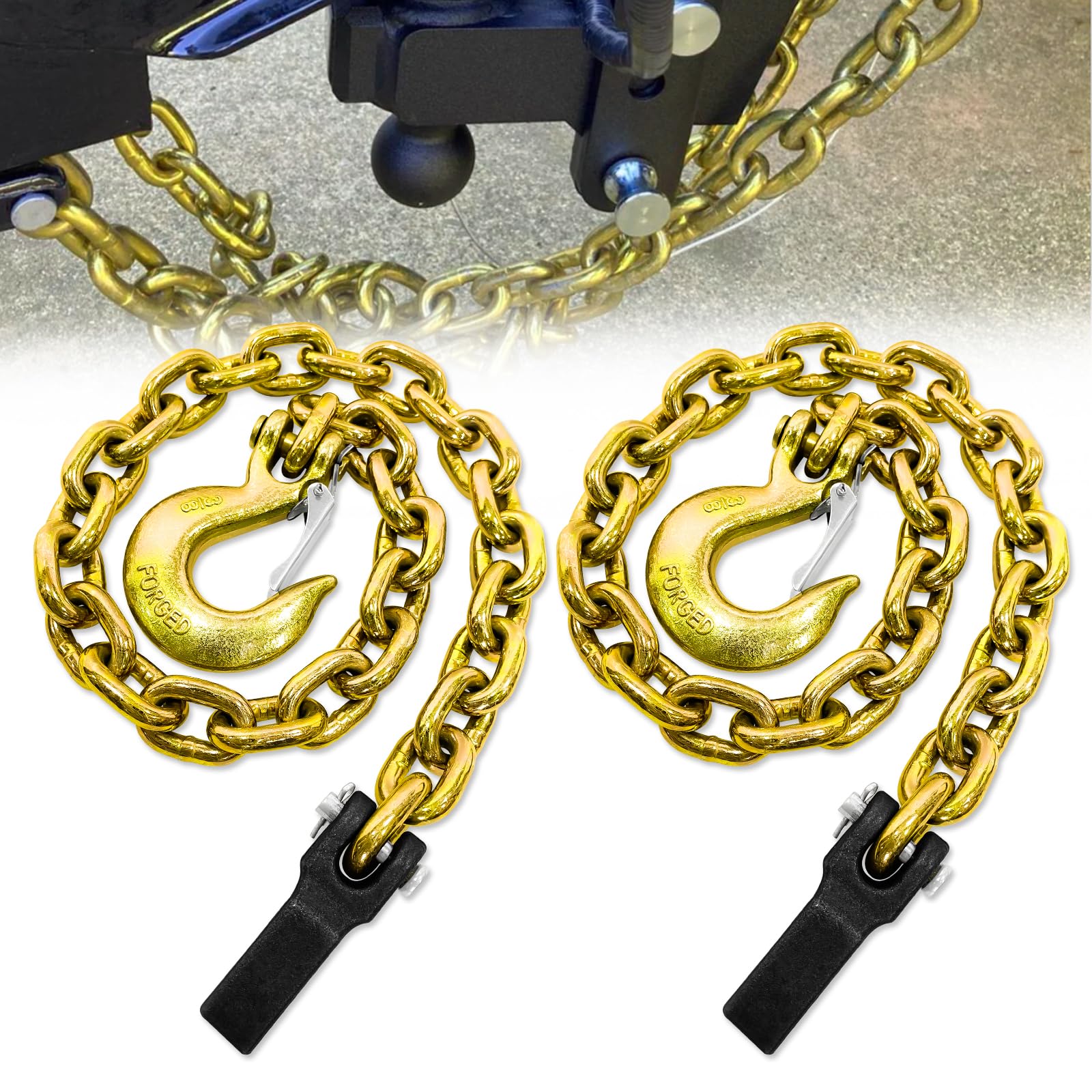 Fithoist G80 Trailer Safety Chain 36 Inch | Tow Chain With 3/8 Clevis Snap Hook & Chain Retainer | 2-Pack Heavy Duty Chain Wll 2