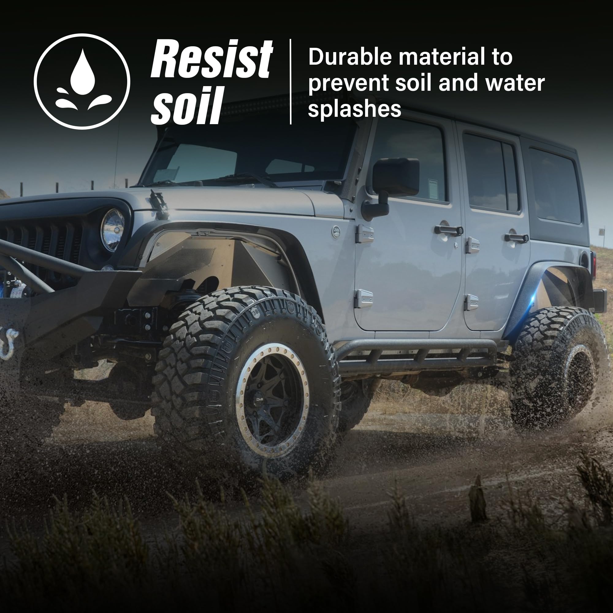 YZONA for JK 4-Piece Flat Style Front and Rear Fender Flares Kit Compatible with 2007-2018 Jeep Wrangler JK JKU Unlimited (2/4 D