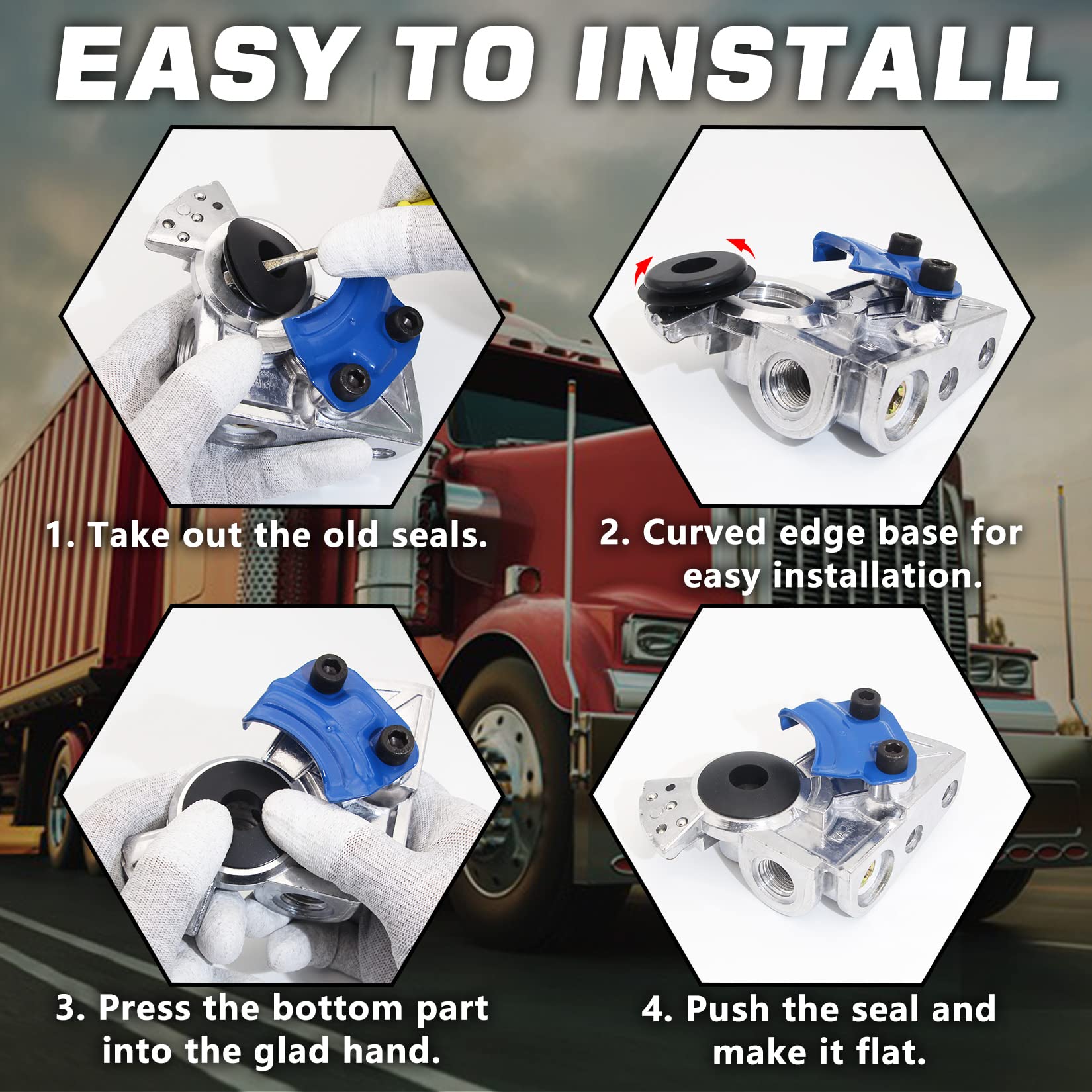 Grepspud 37 Degree Glad Hands Set With 2Pcs Seals Universal Emergency Service Aluminum Gladhand Brake Air Hose Coupling Parts Handshake Kit Connectors For Semi Trucks Trailers Tractors, 1 Pair