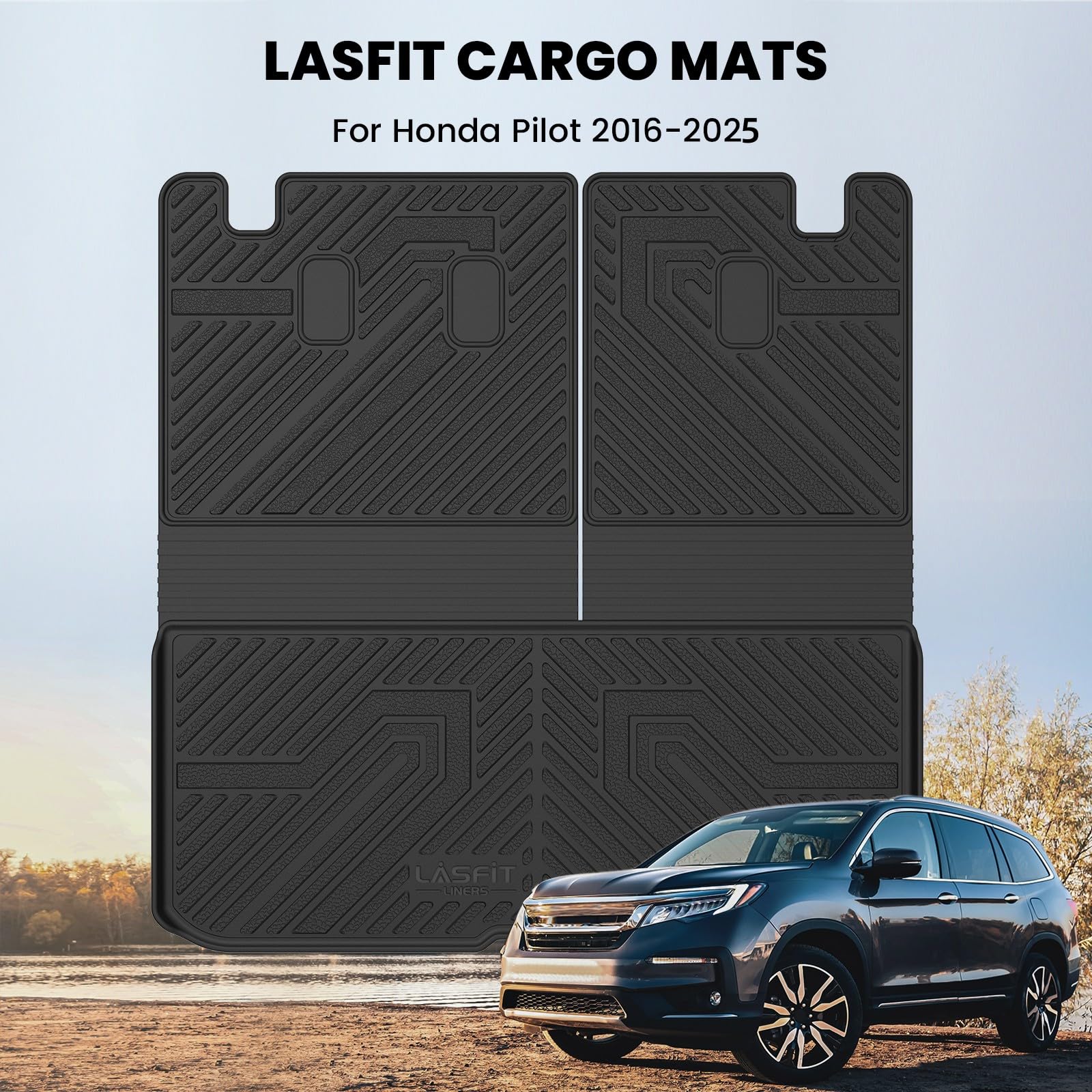 Lasfit Trunk Mat With Backrest Mat For Honda Pilot 2016-2023 2024 2025 (7&8 Seats), All Weather Tpe Custom Fit Cargo Mat Liner T