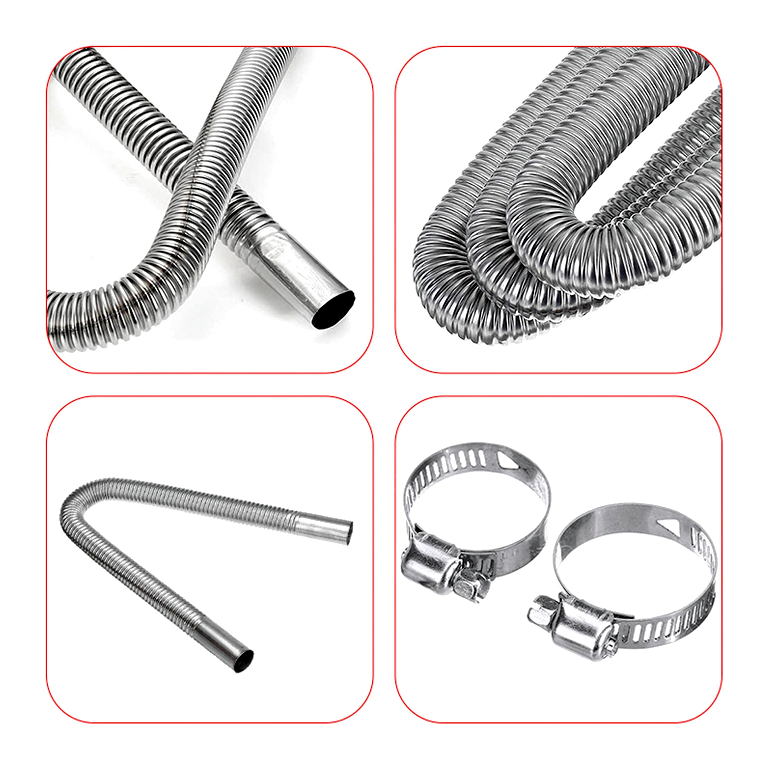 Air Exhaust Pipe Heater Pipe Heater Parking Air Heater Exhaust Pipe Diesel Gas Vent Hose Stainless Steel 2.5cm/1in Inner With Ca