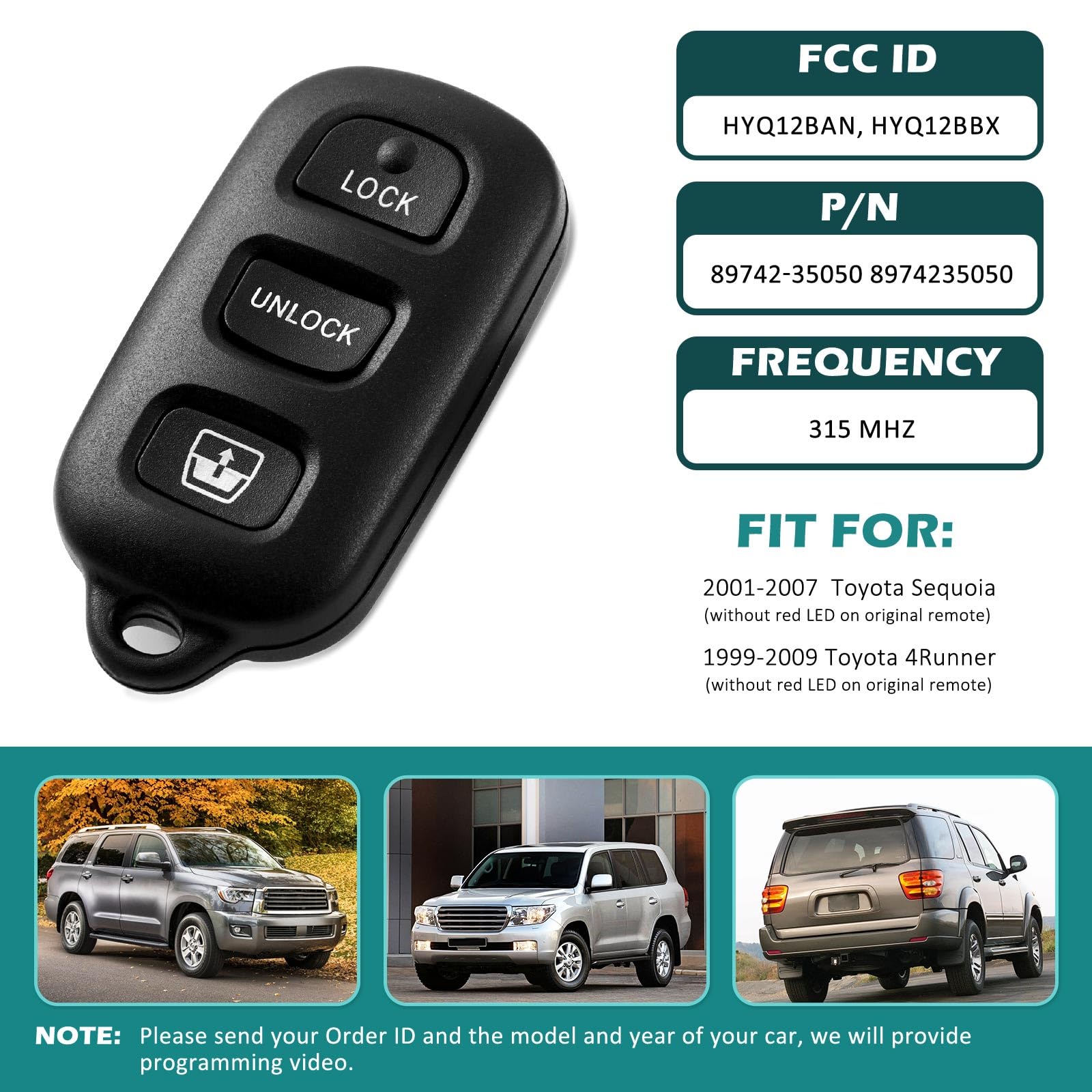 Key Fob For Toyota Sequoia 2001-2007, 4Runner 1999-2009 Keyless Entry Remote Replacement Smart Key Fob 4-Buttons 2 Pack(Fcc Id: