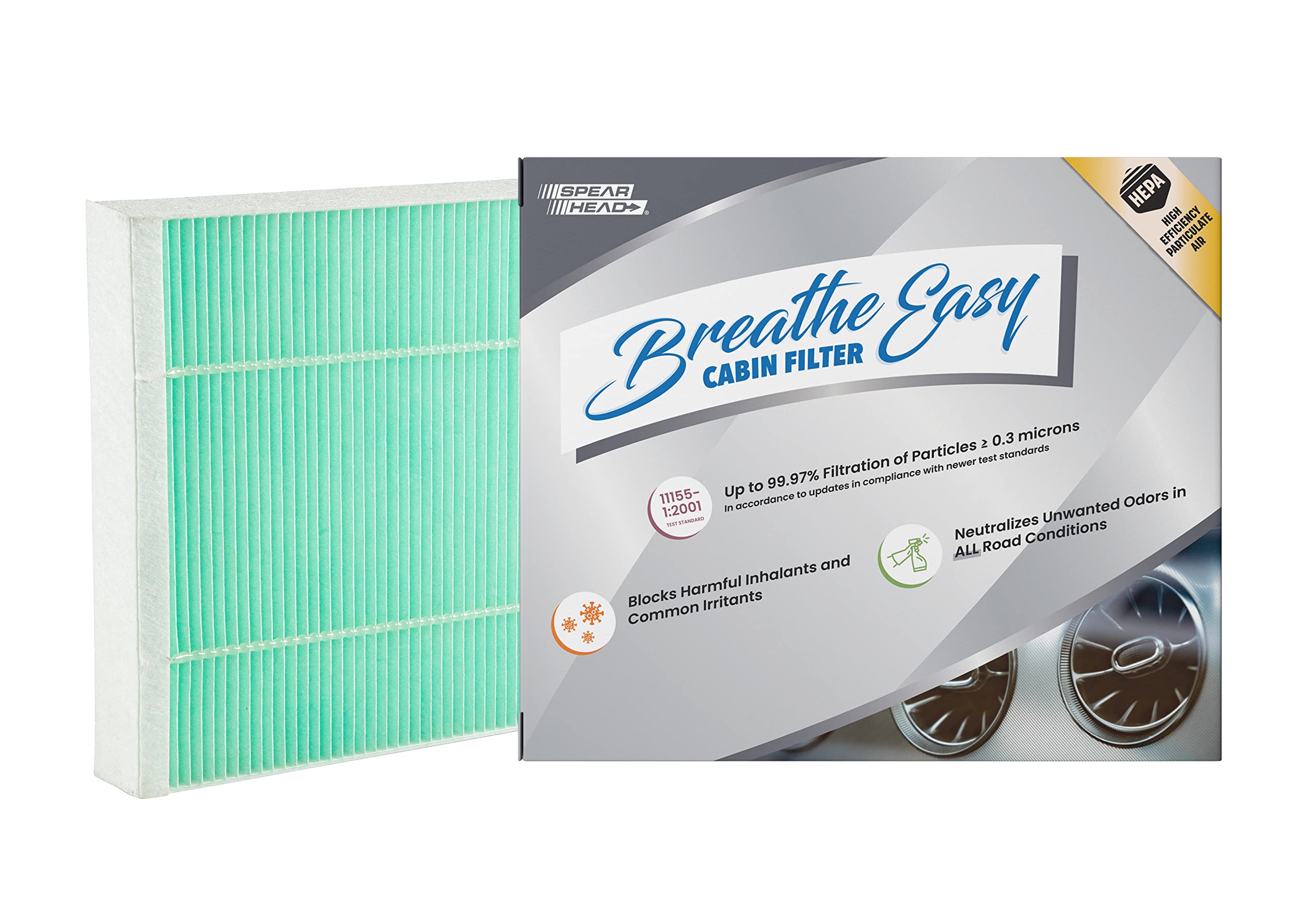 Spearhead Hepa Breathe Easy Cabin Filter, Up To 99.97% Filtration Of 0.3 Micron Particles W/No Airflow Reduction (Be-966H)