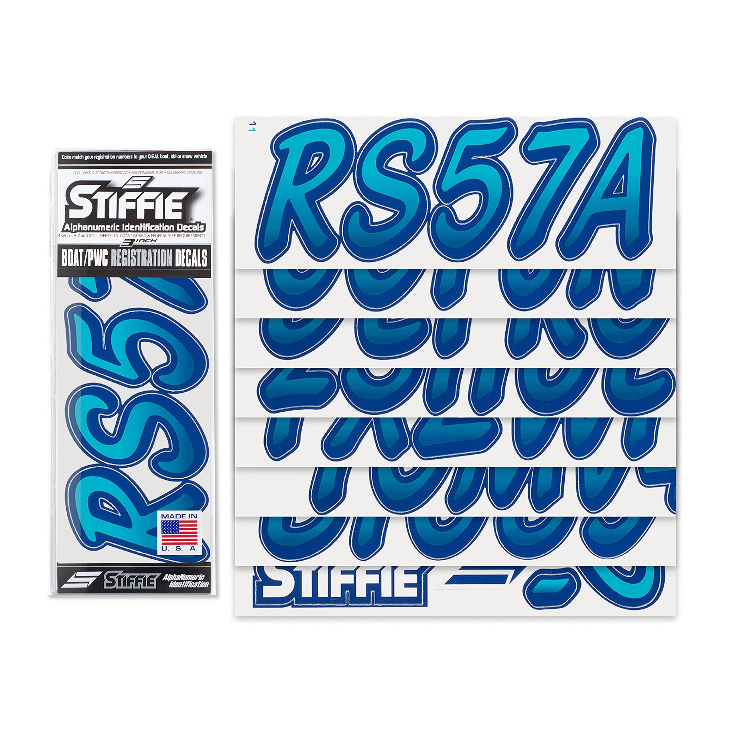 STIFFIE Whipline Black/Tan 3'' Boat & PWC Registration Decals  Numbers Letters Stickers