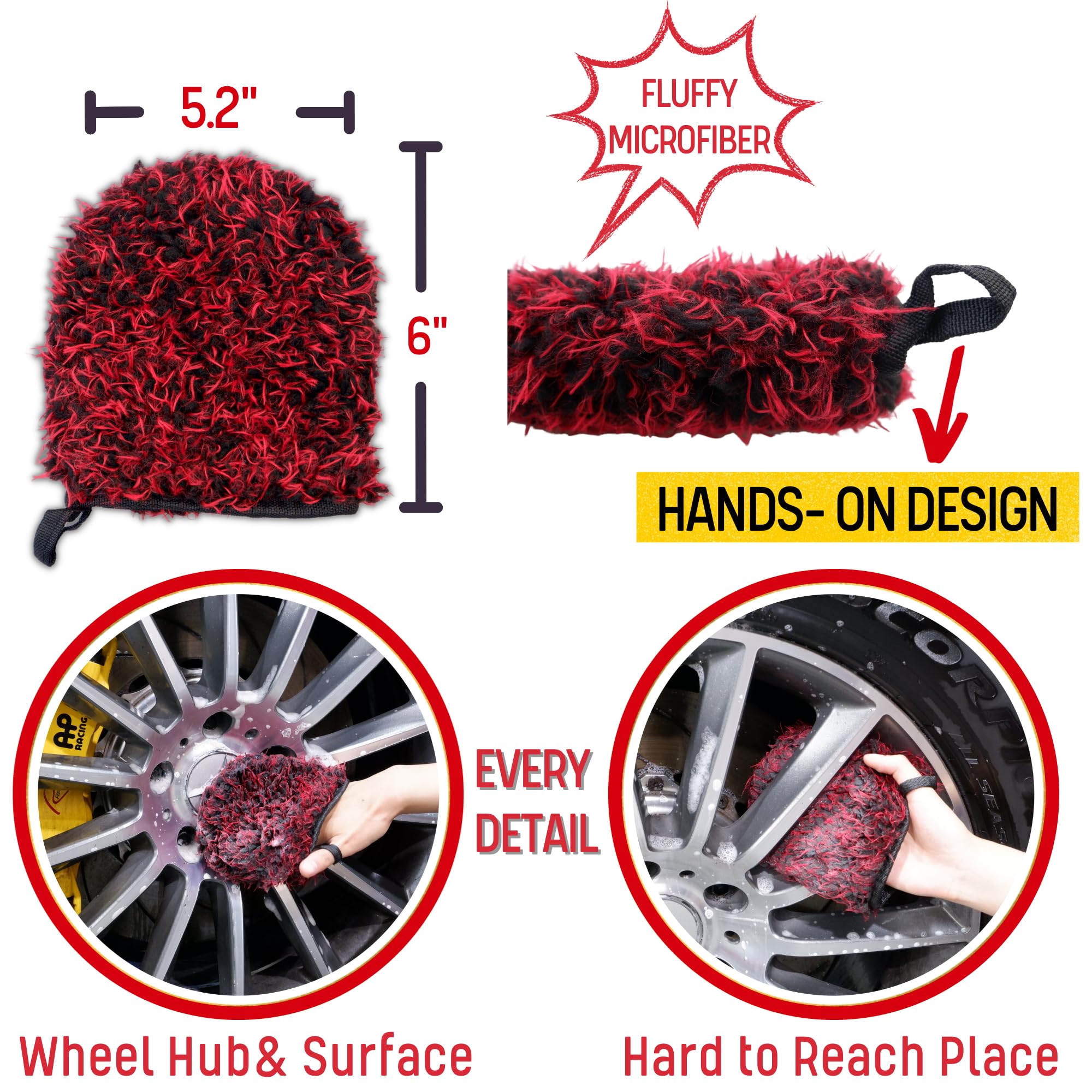 Oesee Metal Free Microfiber Wheel Brush Kit- Microfiber Angled Wheel Brush, Long Handle Wheel Brush, Tire& Detailing Brush, Whee