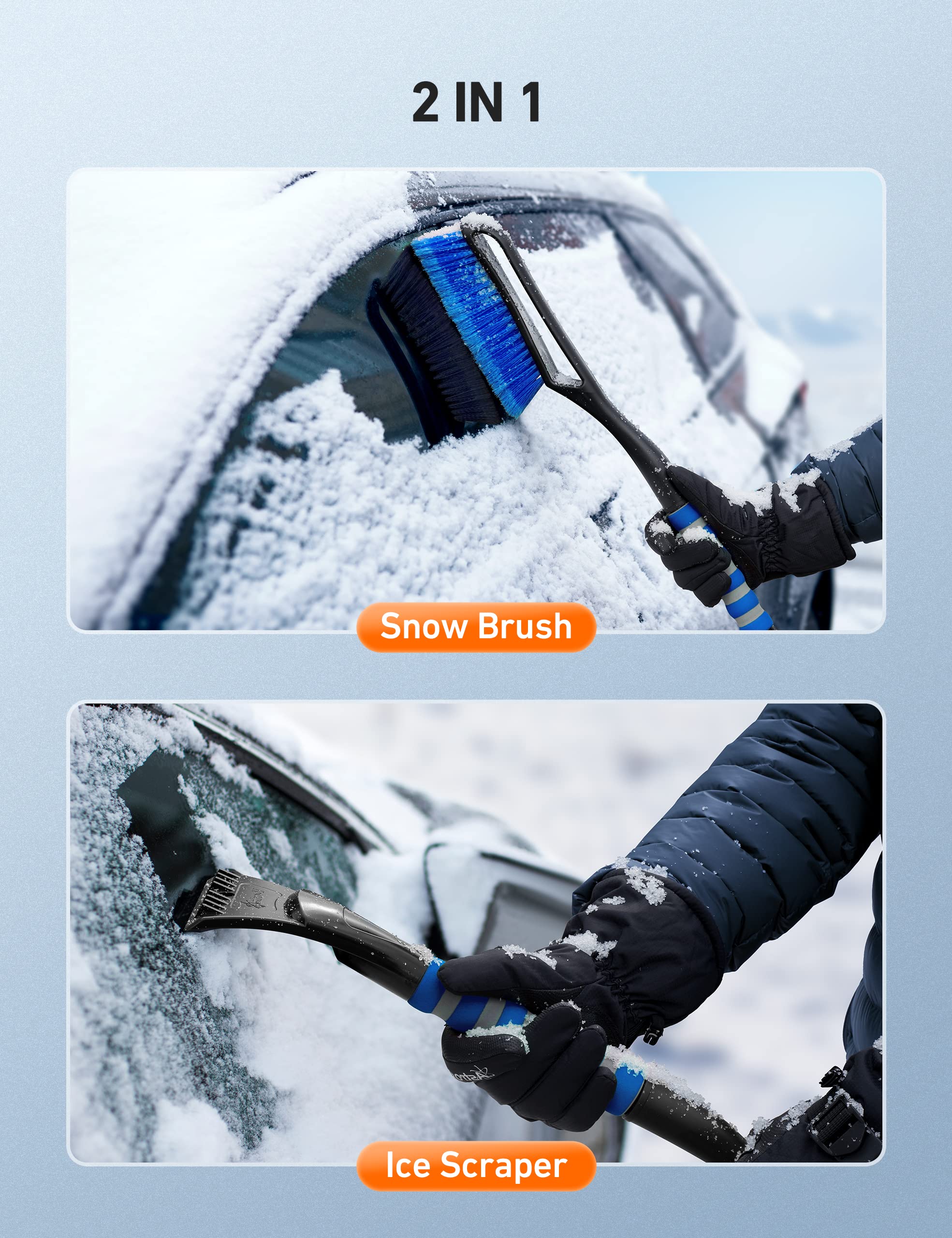 Astroai 27'' Snow Brush And Detachable Ice Scraper With Ergonomic Foam Grip For Cars, Trucks, Suvs (Heavy Duty Abs, Pvc Brush, B