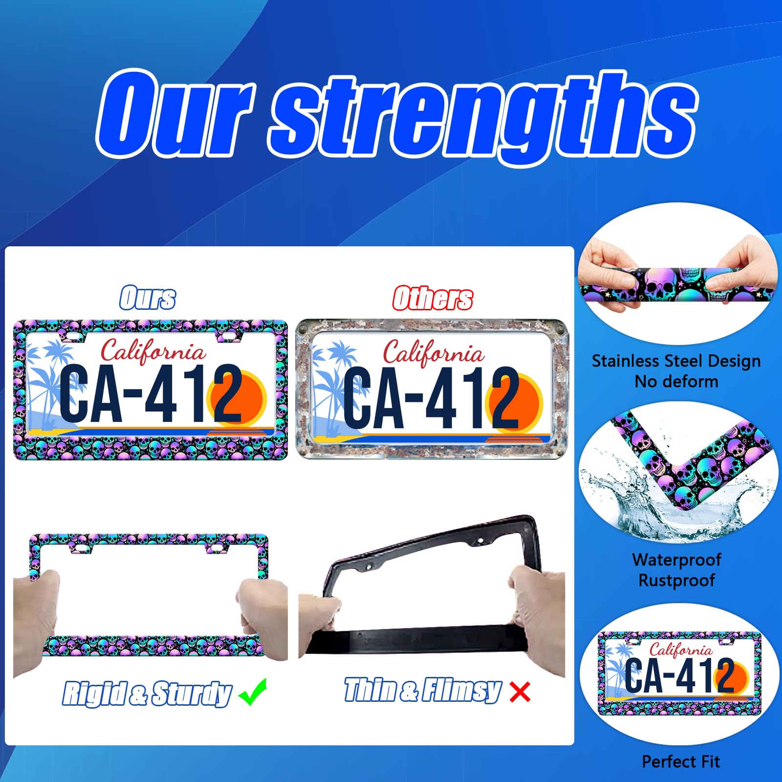 Skull License Plate Frames Halloween Skeleton License Plate Holder for Car Decor Parts Personalized Stainless Steel License Plat