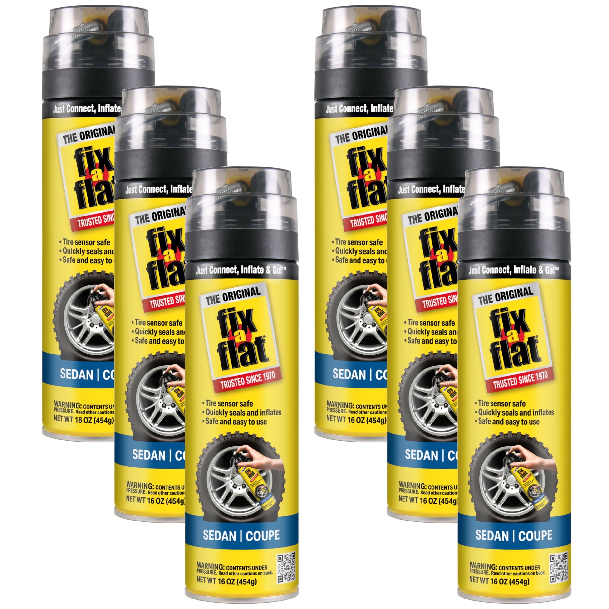 Fix-A-Flat S60420-6Pk Aerosol Emergency Flat Tire Repair And Inflator, For Standard Tires, Eco-Friendly Formula, Universal Fit F