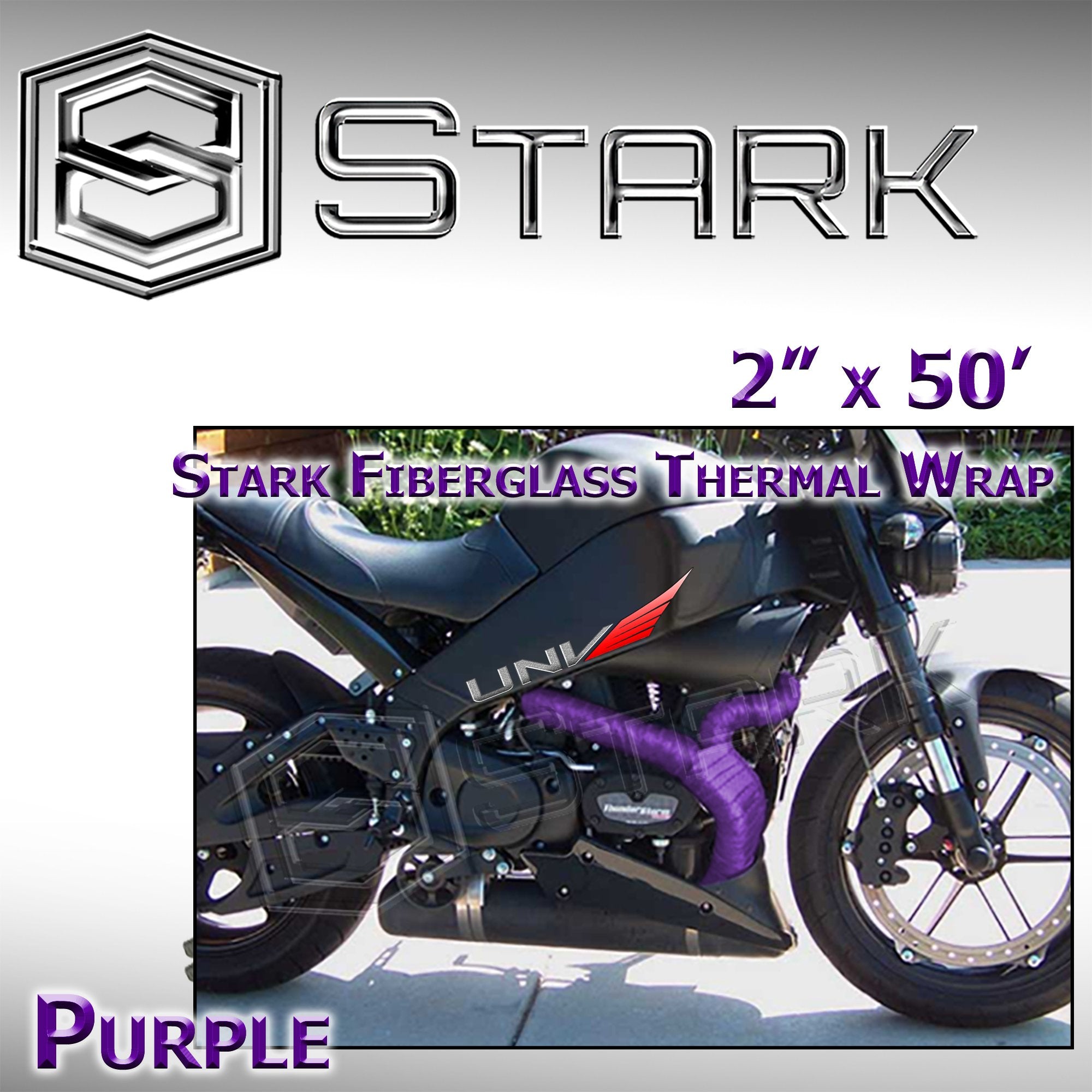 Stark Thermal Wrap 2' Wide X 50' Long - Fiberglass Heat Shield Exhaust Manifold/Header Wrap - Purple