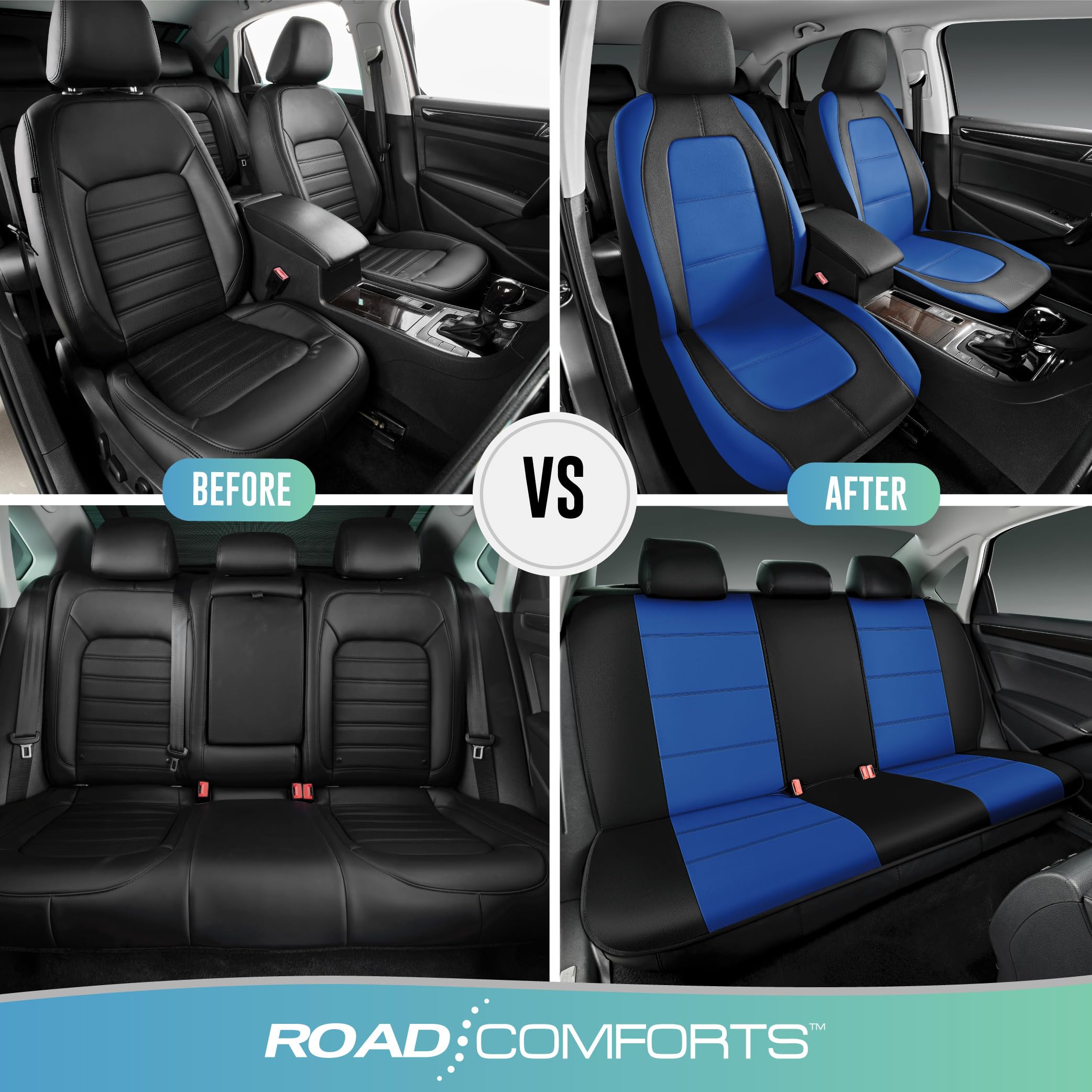 Road Comforts Car Seat Cover, Leather Full Set Car Seat Cover, Automotive Front Rear Seat Covers, Airbag Compatible Universal Fi