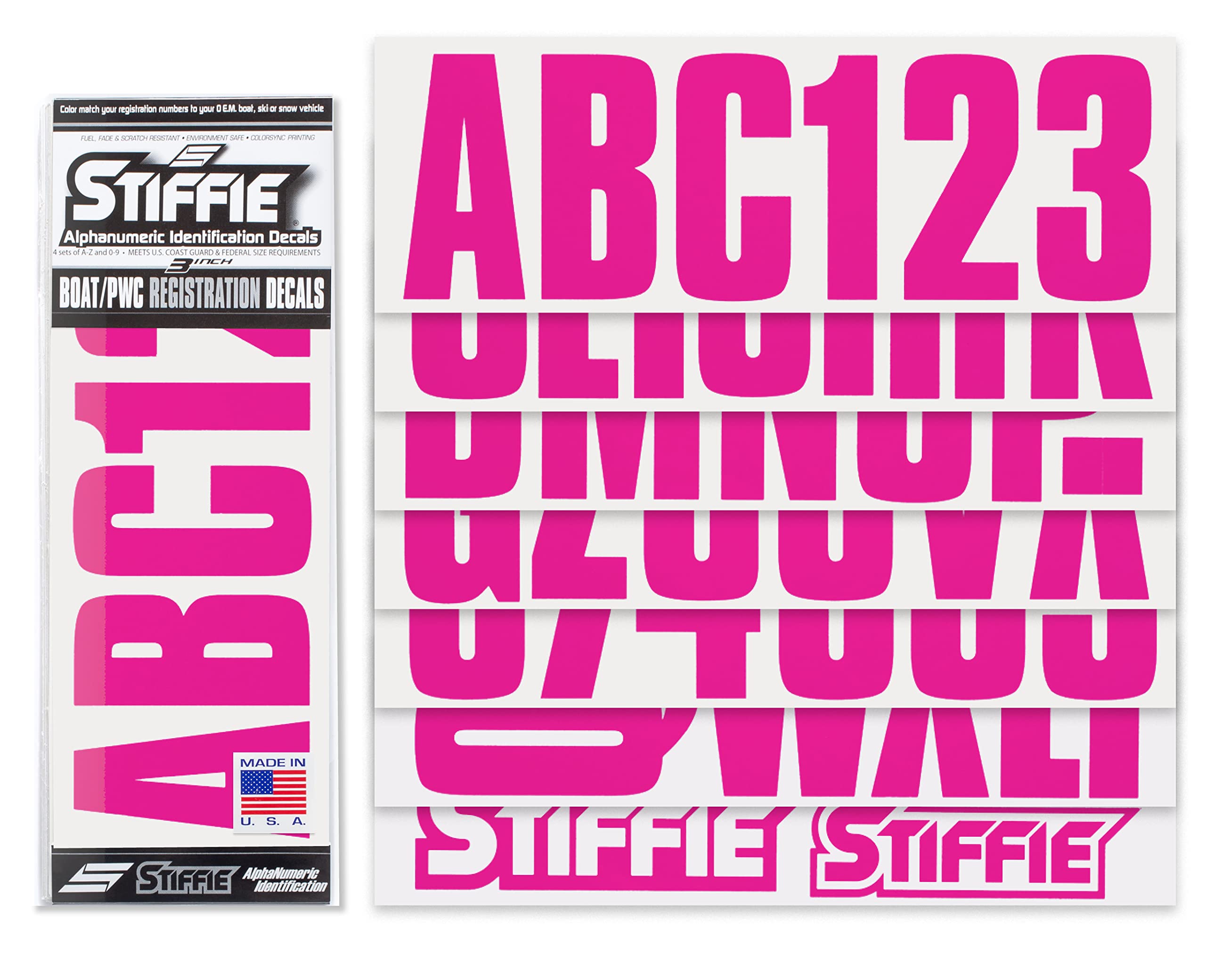 Stiffie Uniline Berry 3 Alpha-Numeric Registration Identification Numbers Stickers Decals For Boats & Personal Watercraft