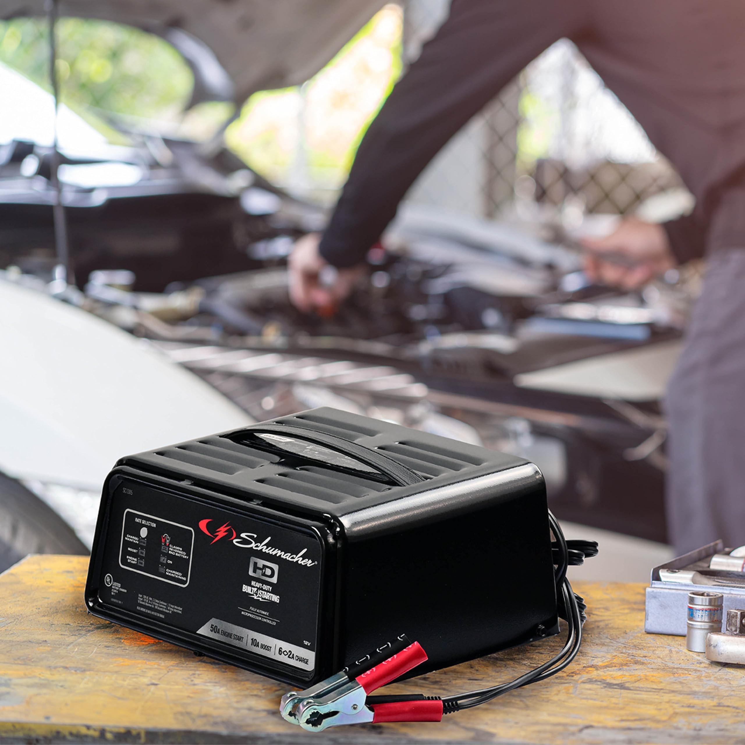 Schumacher Electric Fully Automatic Battery Charger and Engine Starter - SC1305, 4-in-1, 50 Amps, 10-Amp Boost Mode, 12 Volt for