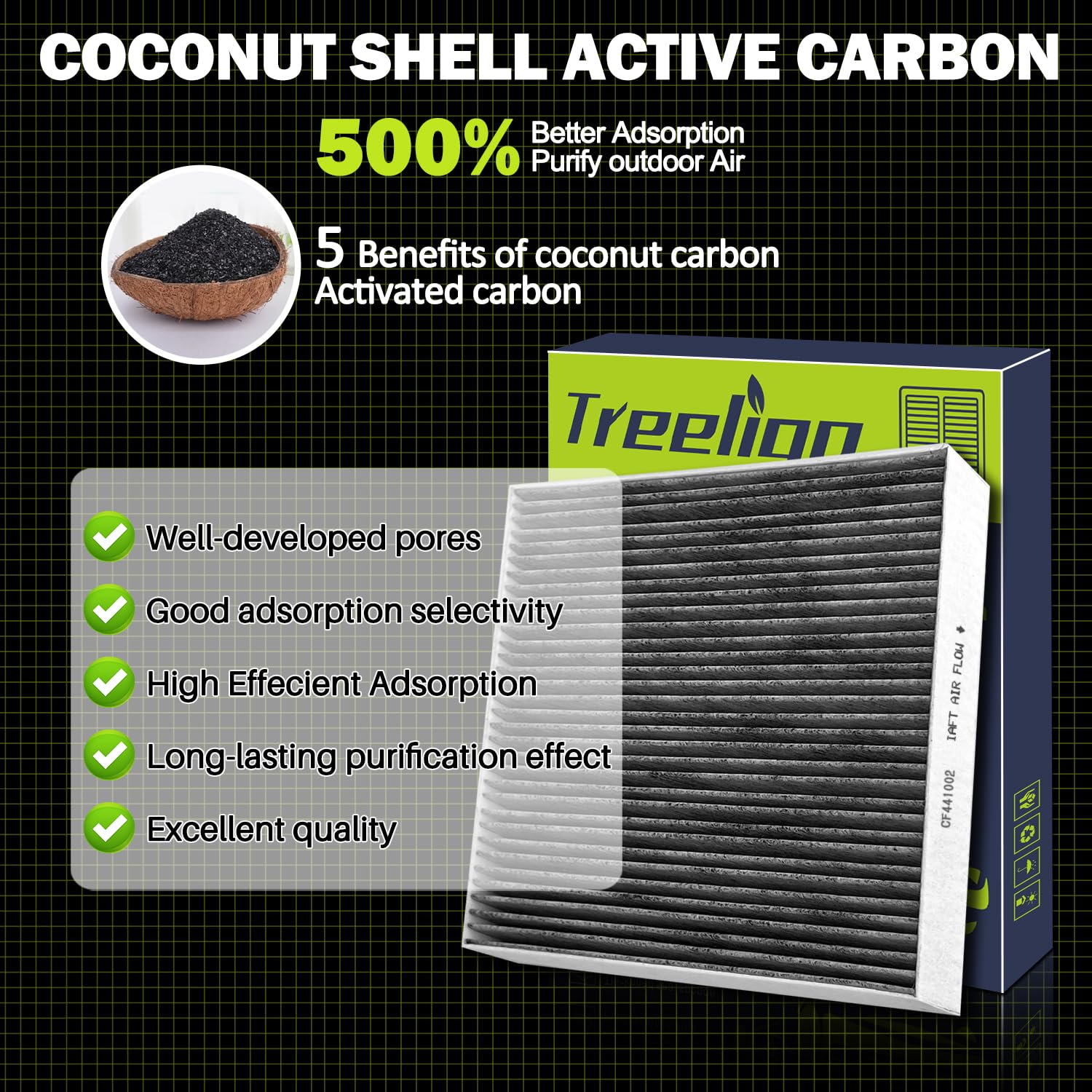 Treeligo Cf11183 Cabin Air Filter Compatible With Dodge Durango,For Jeep Grand Cherokee Grand Cherokee Wk,Coconut Shell Activate