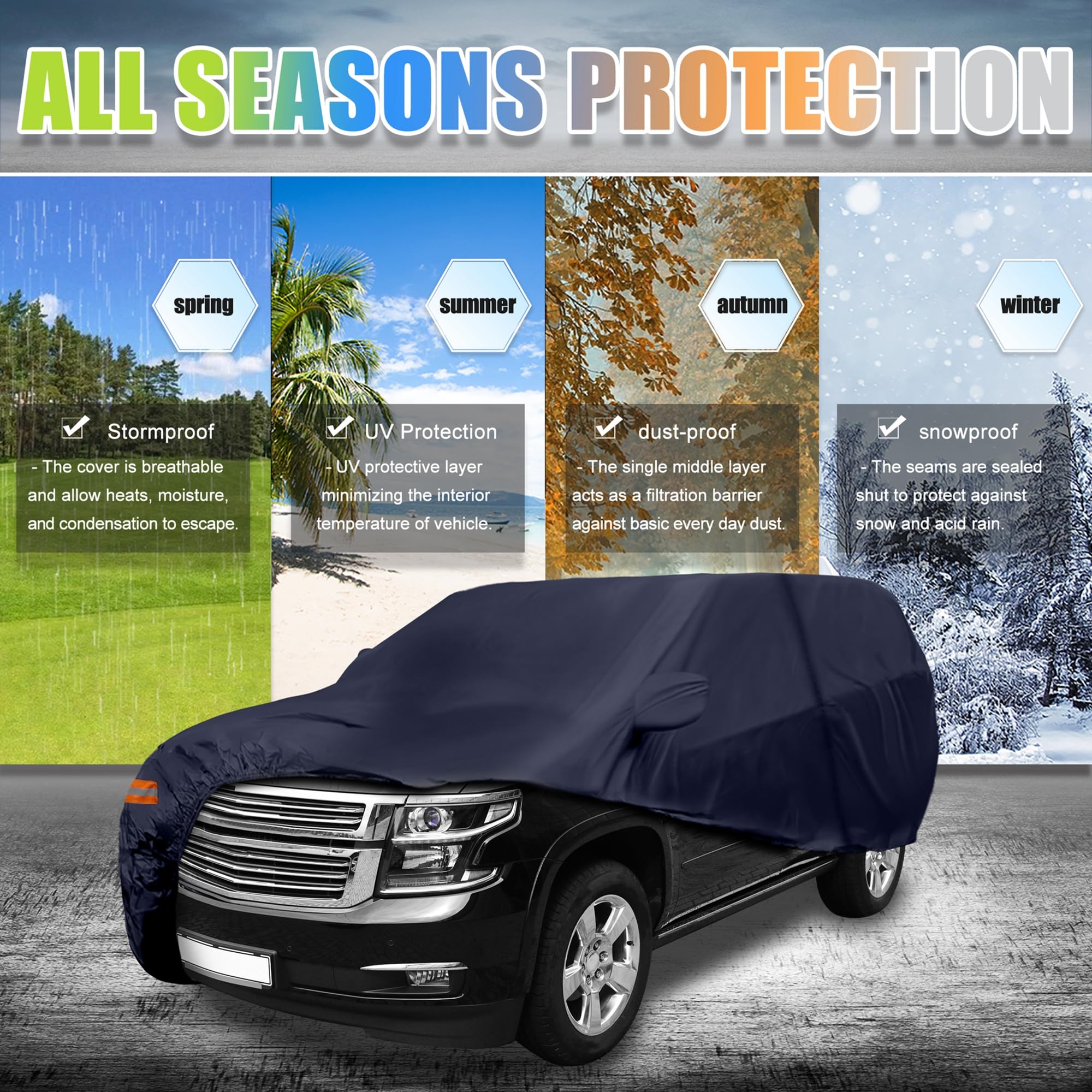 X AUTOHAUX SUV Car Cover for Chevrolet Tahoe 4 Door 2007-2024 Outdoor Waterproof Sun Rain Dust Wind Snow Protection 190T PU W/Dr