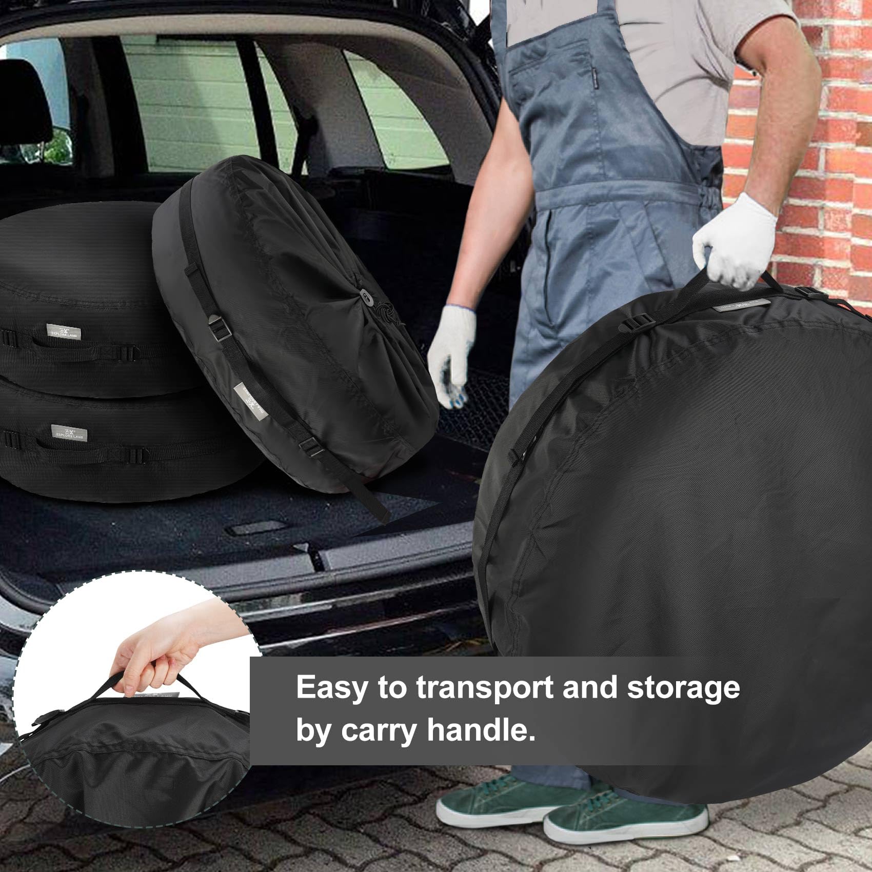 Explore Land Seasonal Tire Cover - Spare Tire Bag With Handle, Durable Winter Wheel Storage Tote Against Dust And Scratches, 4 Pack (Fits Tire Diameters 29''-31.75'', Black)