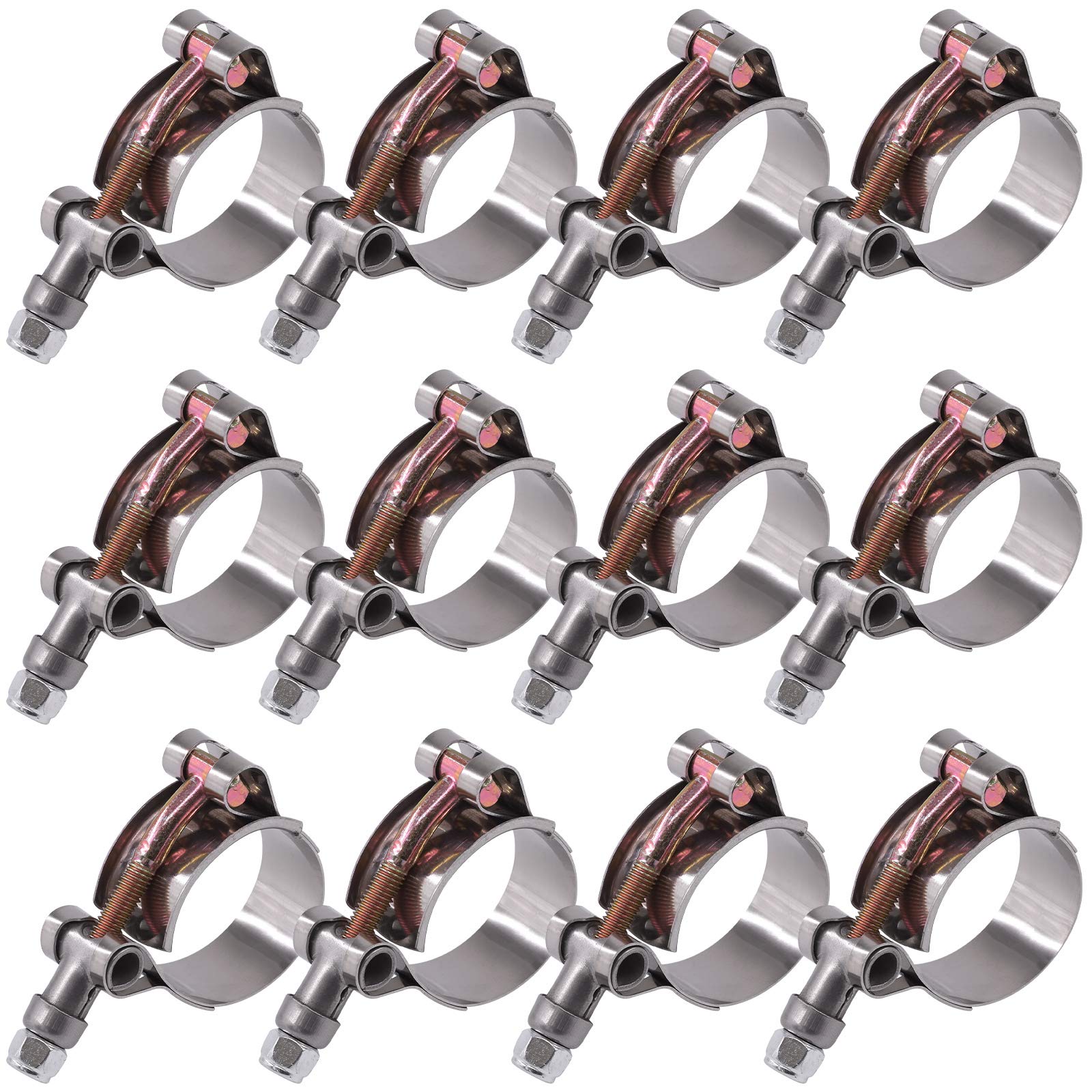Glarks 12Pcs 44-51Mm Stainless Steel T-Bolt Hose Clamps Turbo Intake Soft Hose Intercooler Clamps