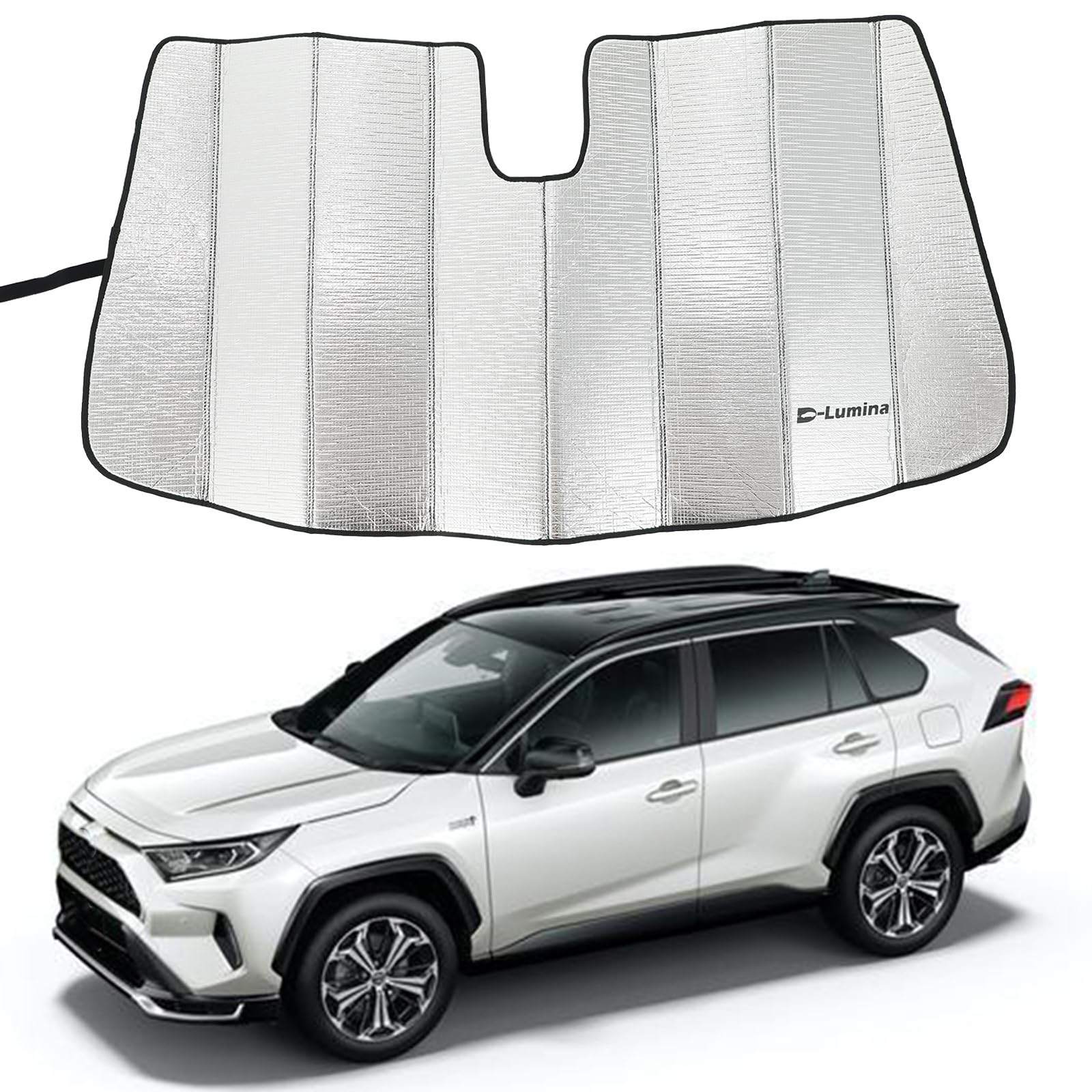 D-Lumina Rav-4 Front Windshield Sun Shade - Compatible With Toyota Rav4 2019 2020 2021 2022 2023 2024 2025 - Foldable/Roll Up Ca
