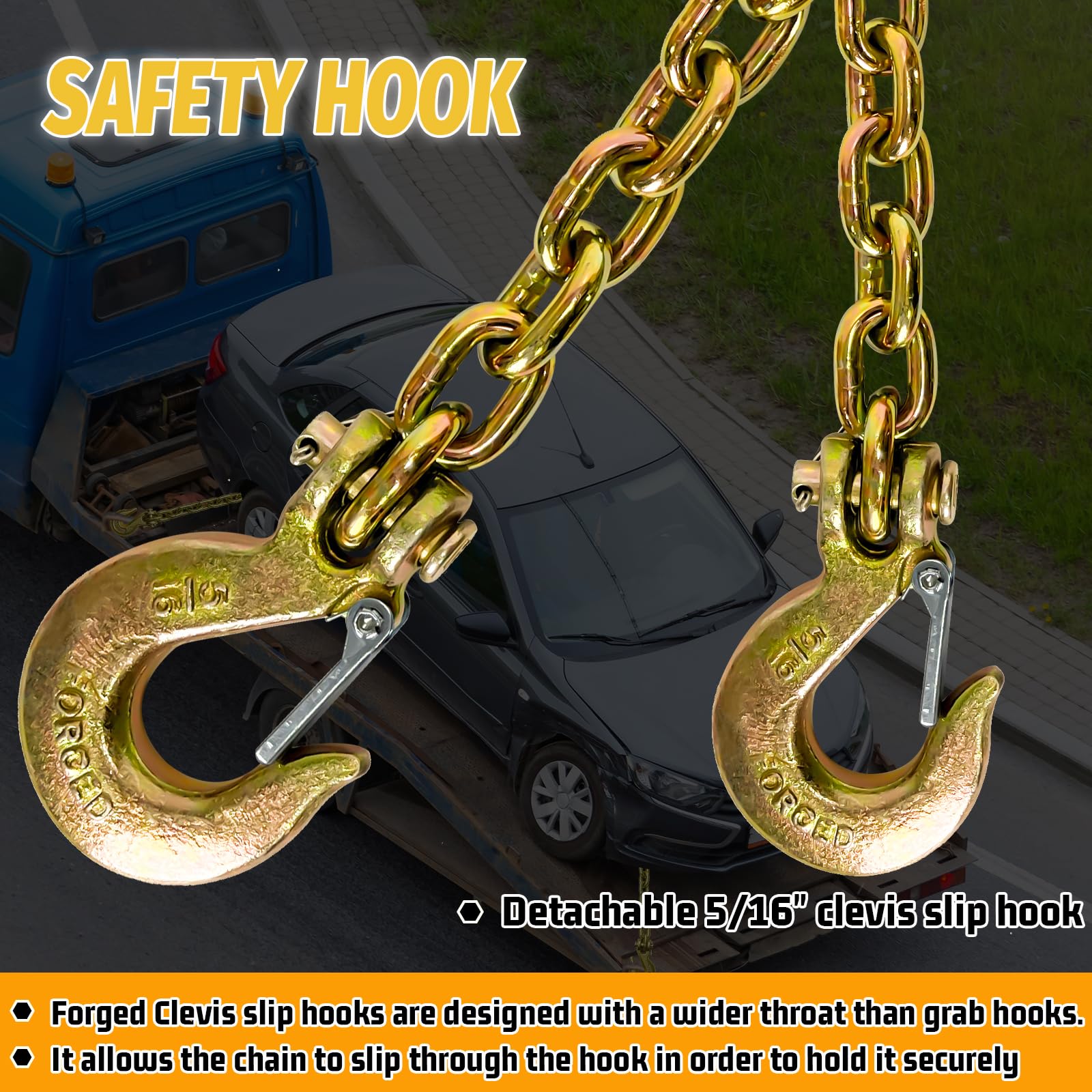 5/16'' Trailer Safety Chains With Hooks G80 Trailer Chains With 4 X G70 Clevis Safety Hooks 35'' 17000 Lbs Break Strength 4900 L
