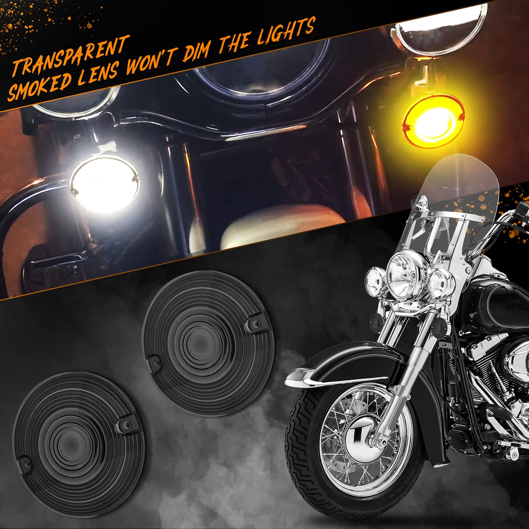Quasco Smoked Turn Signal Lens Cover For 3 1/4 Inch Flat Blinkers Compatible With Harley Street Glide Special Touring Softail Sp