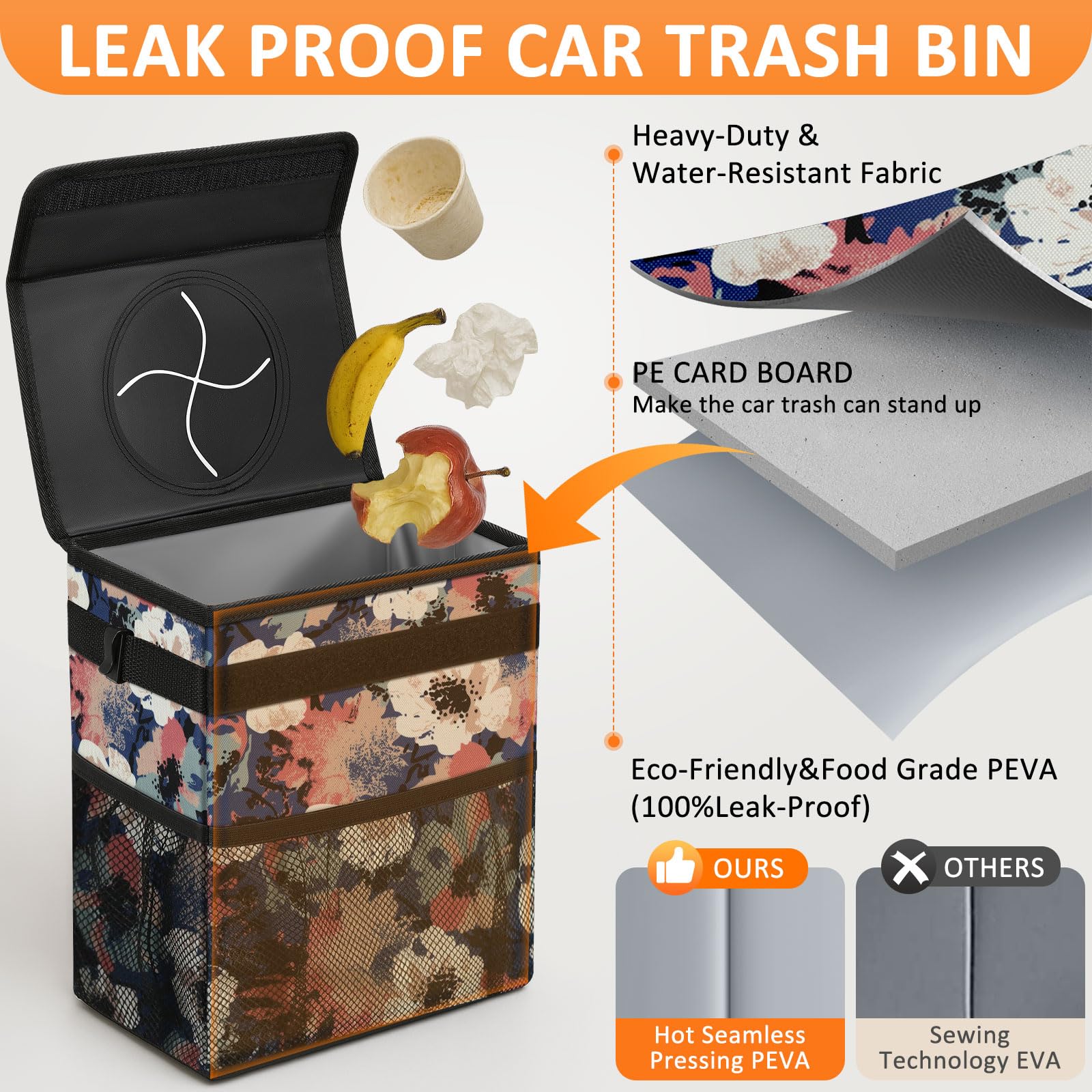 Vankor Car Trash Can For Car Cute, Trash Bag Bin Hanging Waterproof Automotive Garbage Cans Leak Proof Vehicle Trash Can Paintin