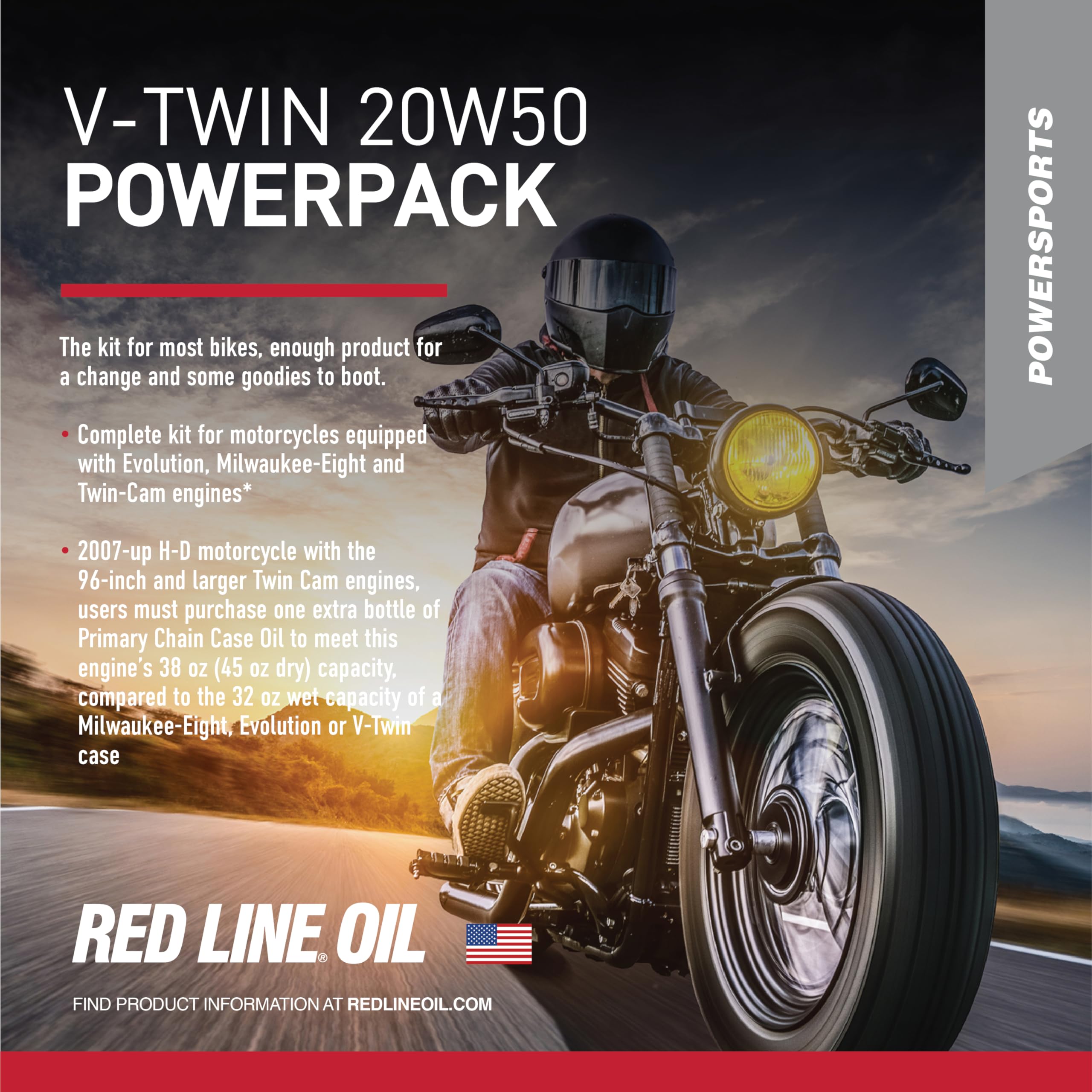 Red Line 90226 20W50 Powersport Motor Oil V-Twin - 1 Powerpack Kit