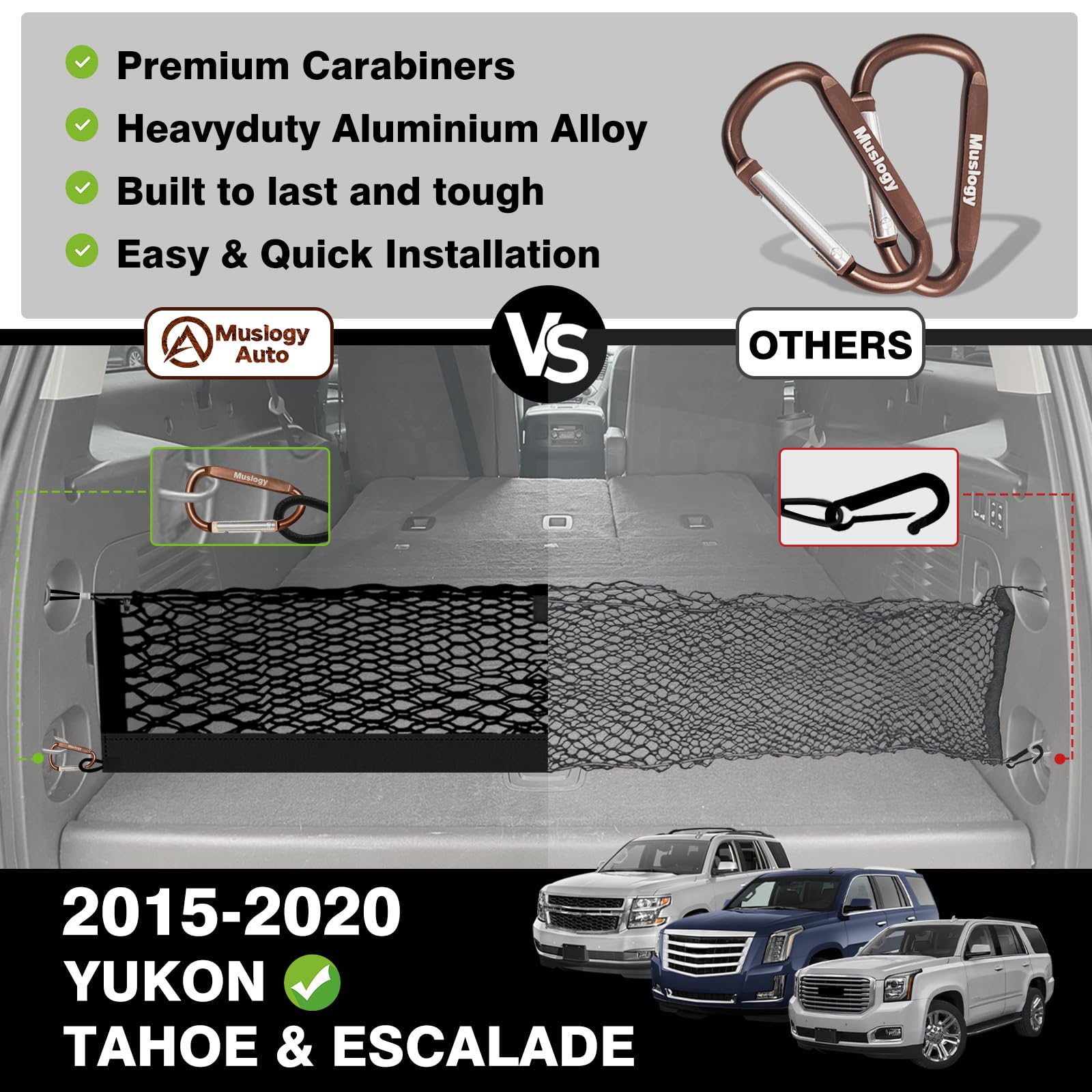 Muslogy Envelope Style Trunk Cargo Net Compatible With 2015-2020 Chevy Tahoe, Gmc Yukon, Cadillac Escalade Accessories Upgraded