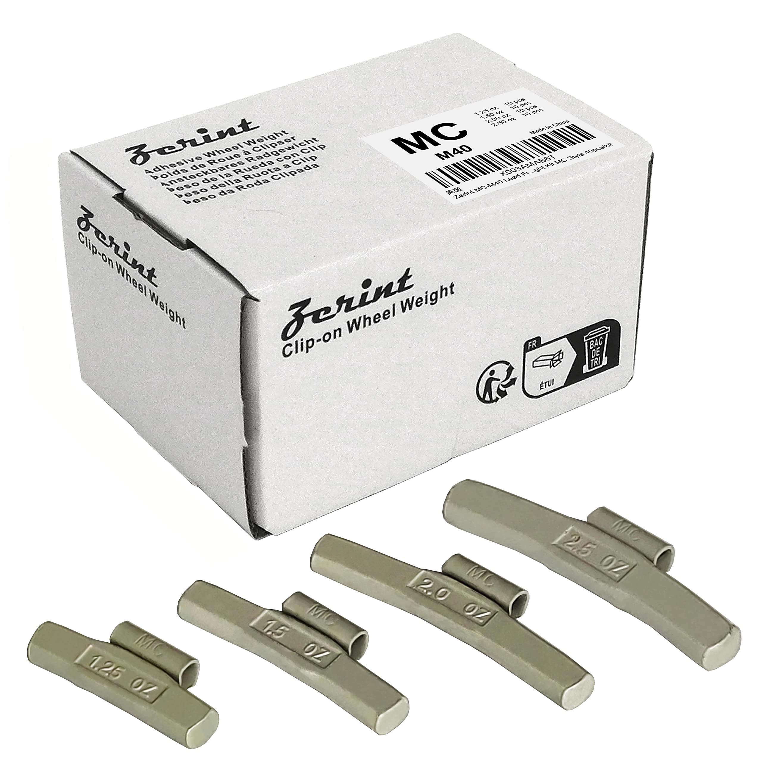 Zerint Mc-M40 Wheel Weight Kit Mc Style Grey 40Pcs/Kit: 1 1/4Oz, 1 1/2Oz, 2Oz And 2 1/2Oz 10Pcs Each