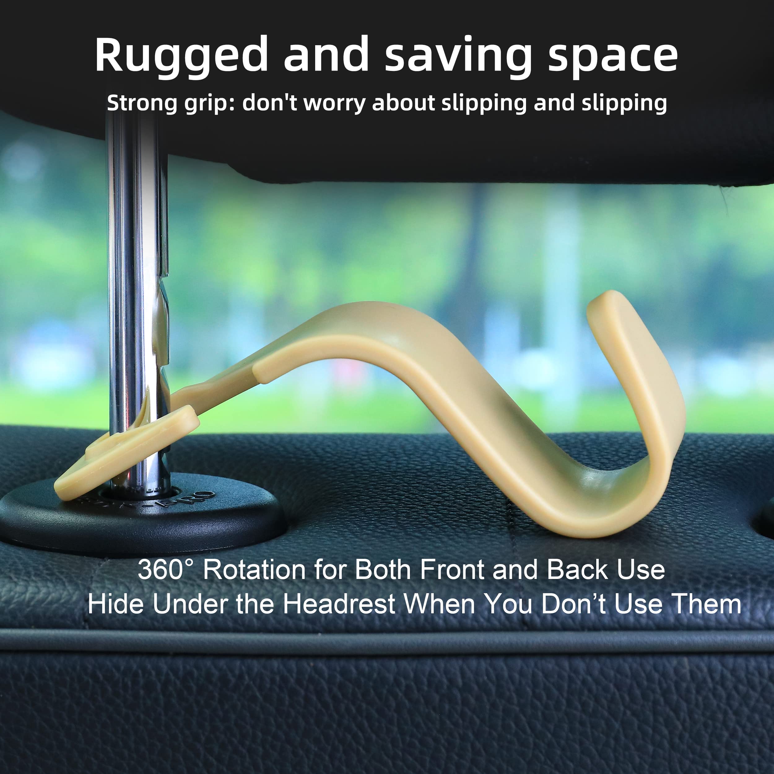 Amooca Car Seat Headrest Hook 4 Pack Hanger Storage Organizer Universal for Handbag Purse Coat Universal fit Vehicle Car Beige w