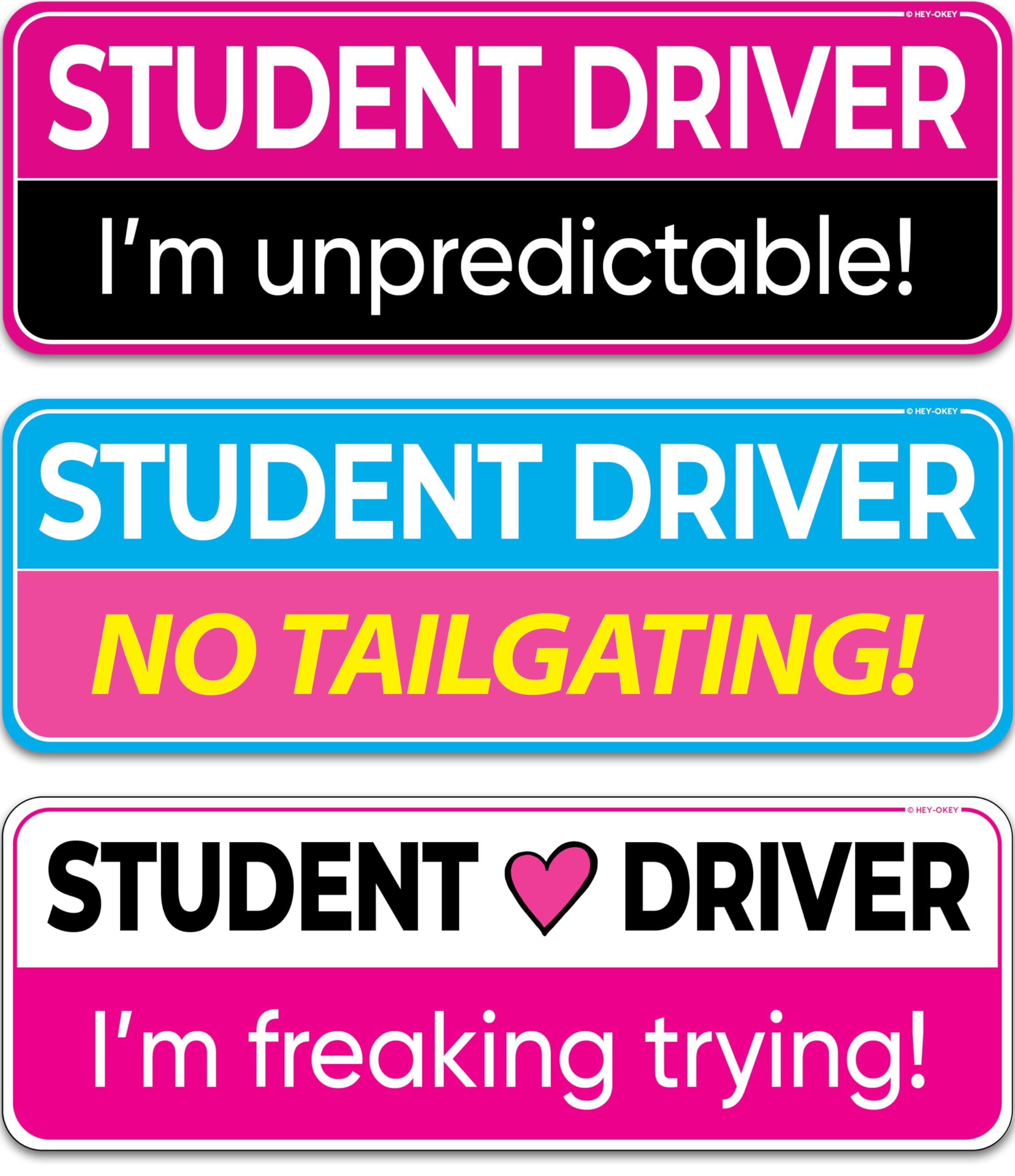 Student Driver Magnet For Car - Funny Pink 3-Pack Girly Please Be Patient Reflective Magnetic Bumper Sticker Set - Removable Nov