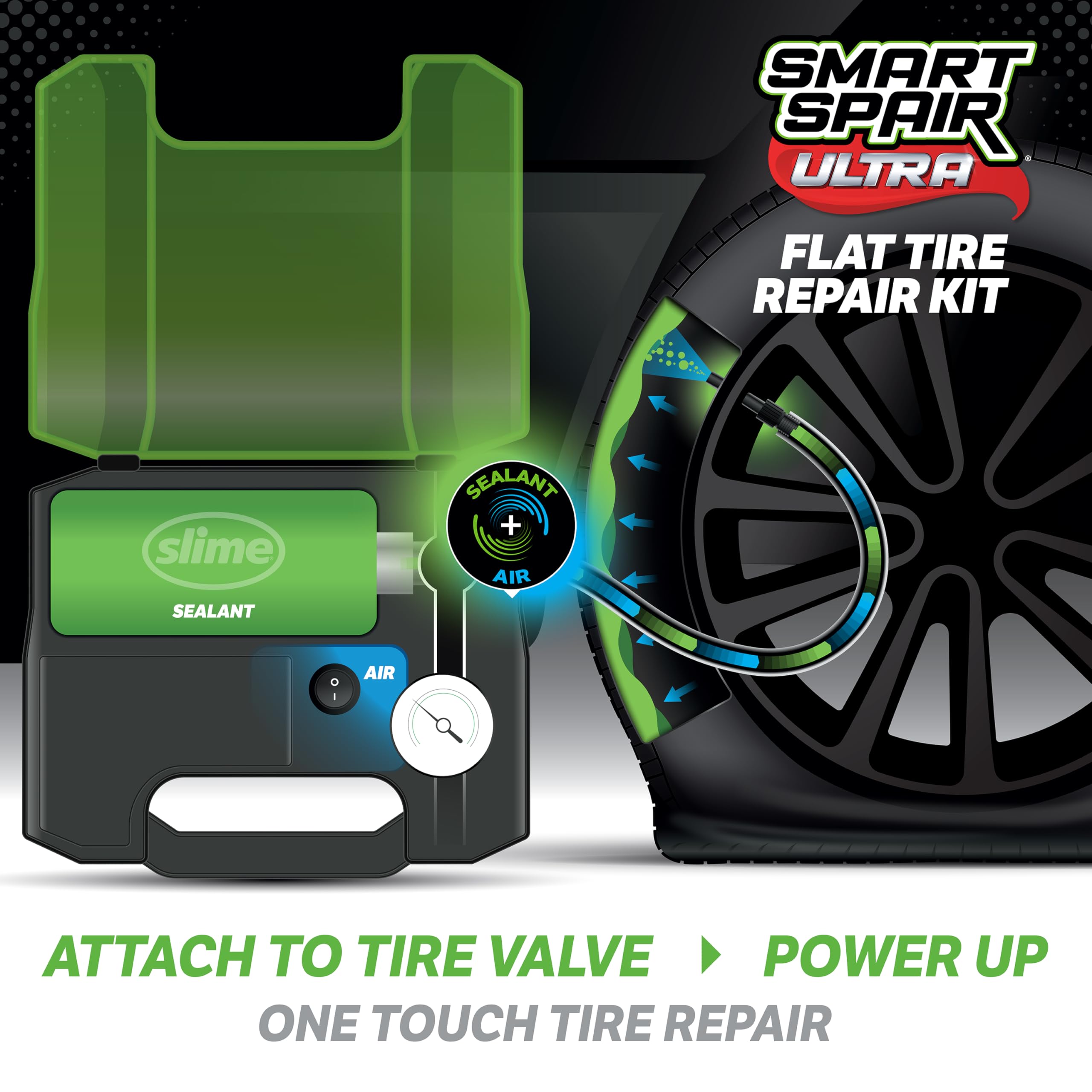 Slime 50159 Flat Tire Repair Kit, Smart Spair Ultra, All-In-One Solution, Repairs And Inflates, Truck/Suv, 15 Min Fix
