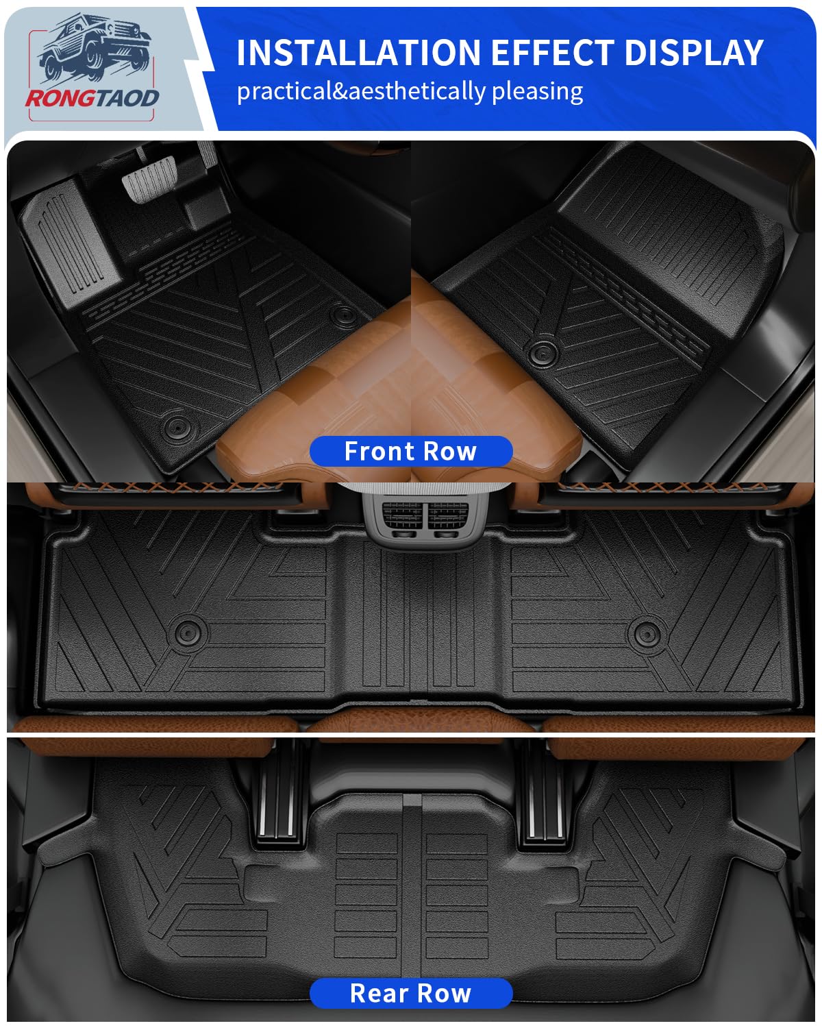 Rongtaod Floor Mats Compatible with 2023 2024 2025 Honda Pilot Trunk Liner Cargo Liner Cargo Mat Back Seat Cover Protector Pilot