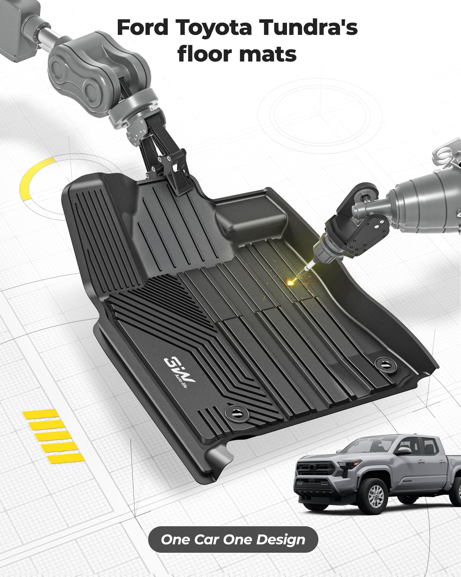 3W Floor Mats Fit Toyota Tundra 2014-2021 (Only For Crewmax Cab) Tpe All Weather Custom Fit Floor Liner For Toyota Tundra 1St An