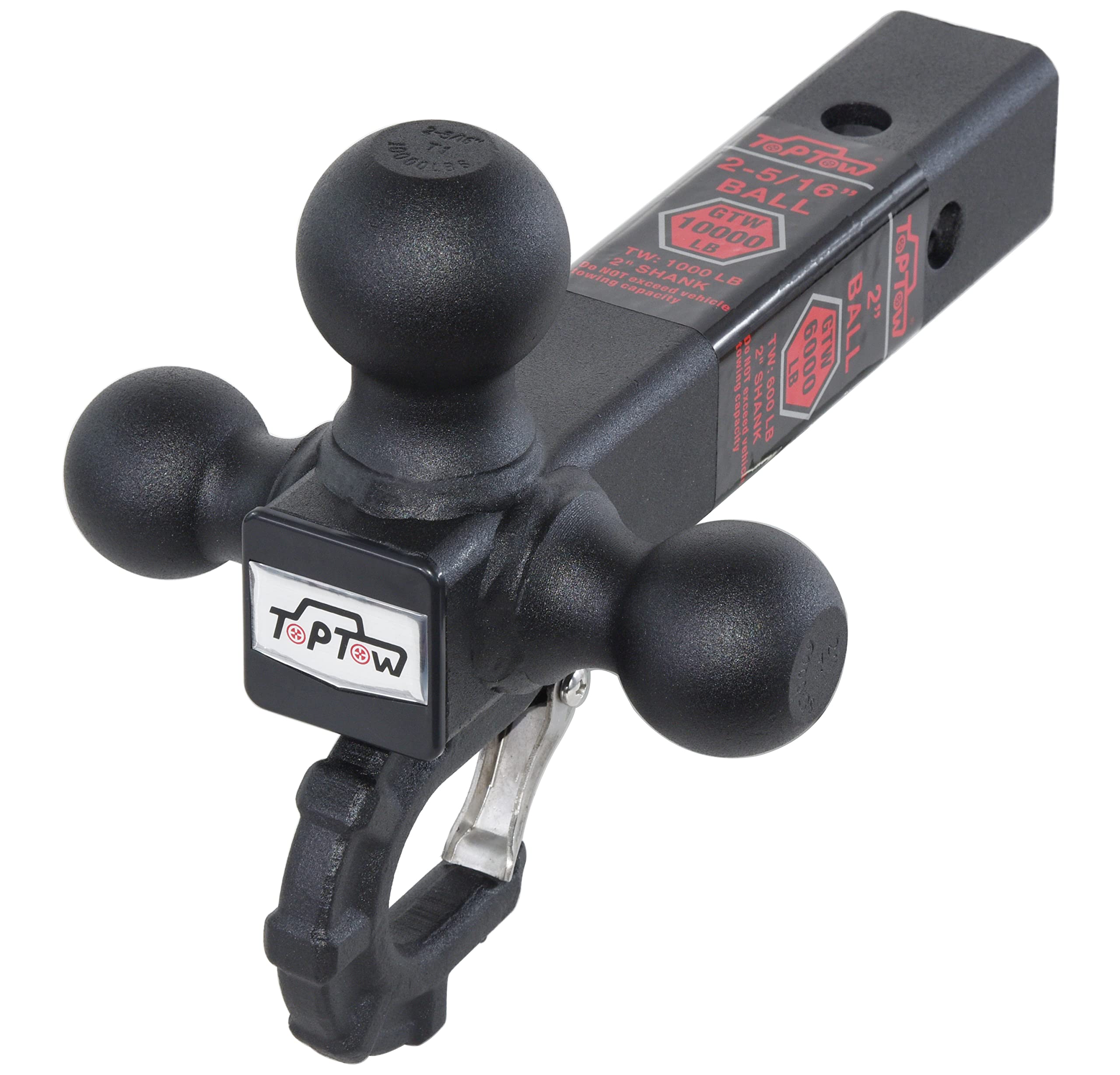 TOPTOW Trailer Hitch Tri-Ball Hitch with Hitch Balls & Beast Tow Hook Matte Black, Fits 2-inch Receiver