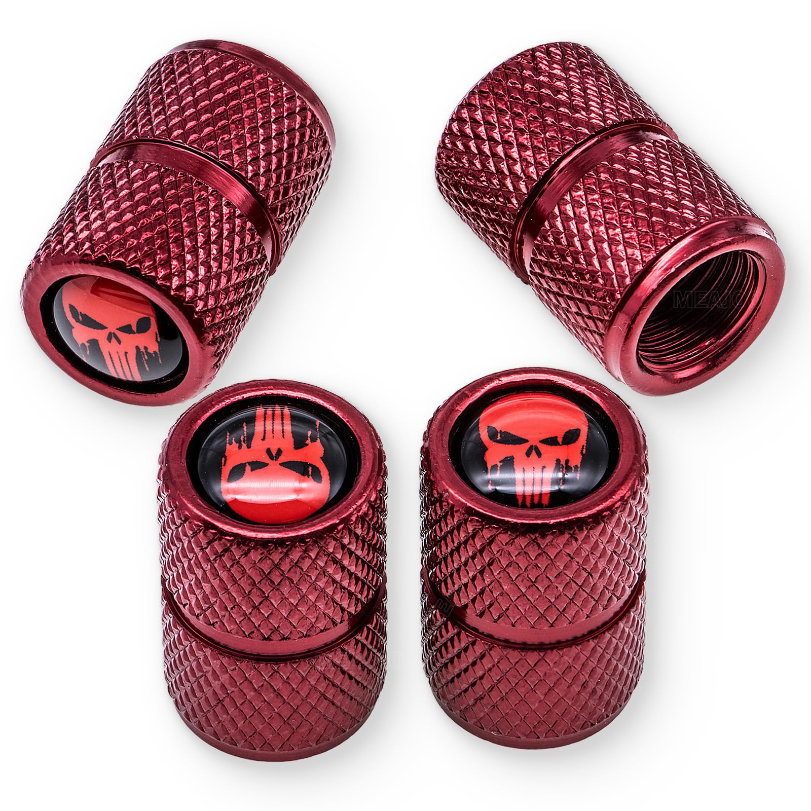 Meajoo 4 Pcs Skull Tire Valve Stem Caps, Universal Skeleton Aluminum Alloy Tire Valve Caps With O Rubber Ring, Compatible For Ca