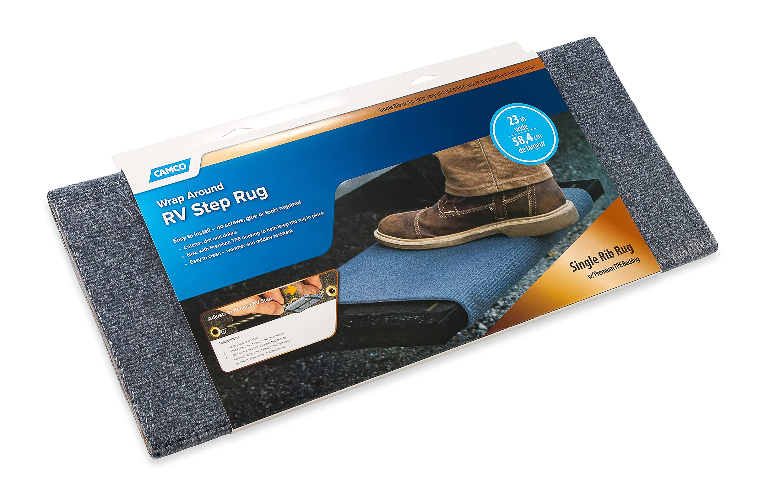 Camco 42912 Rv Step Rug (Premium Wrap Around, 100% Polyester (22'' X 23'') - Gray)