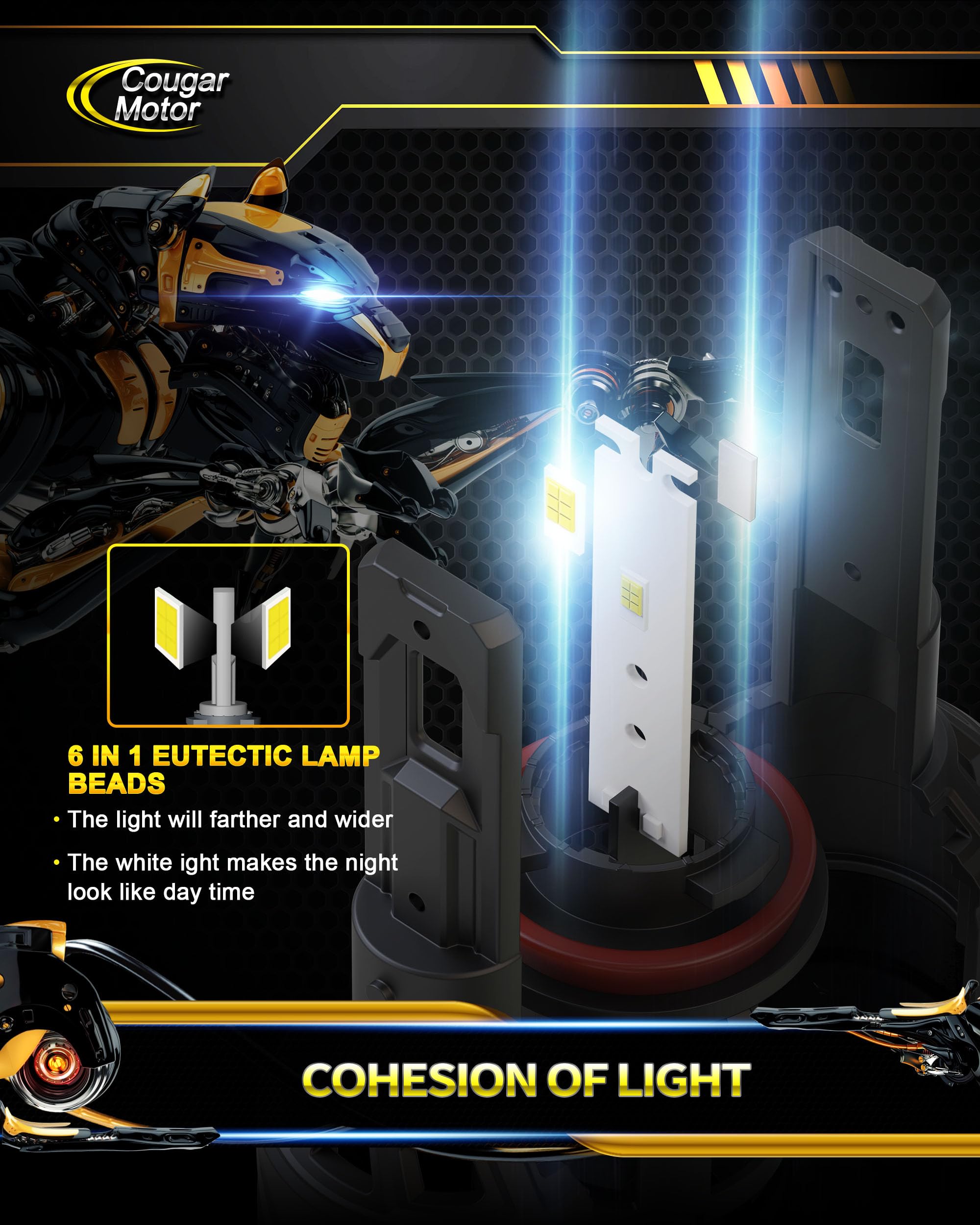 Cougar Motor 9005 H11 Bulbs, Hb3 H8 H9 Fog Lights Combo(2 Sets) 6500K White Non-Polarity Fog Bulb Or Off-Road Use Plug And Play