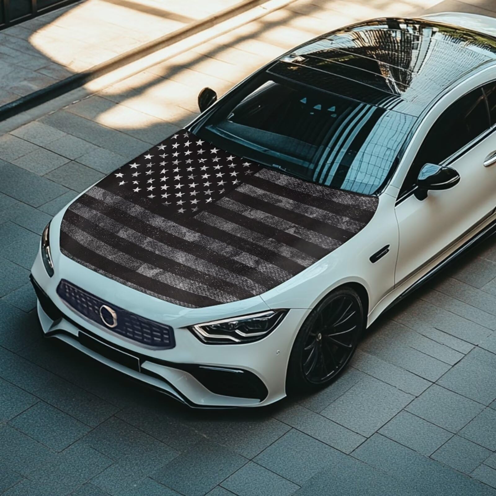Qiyupavto Car Hood Cover American Flag Design Car Hood Protector Waterproof Universal Automotive Exterior Accessories Patriotic