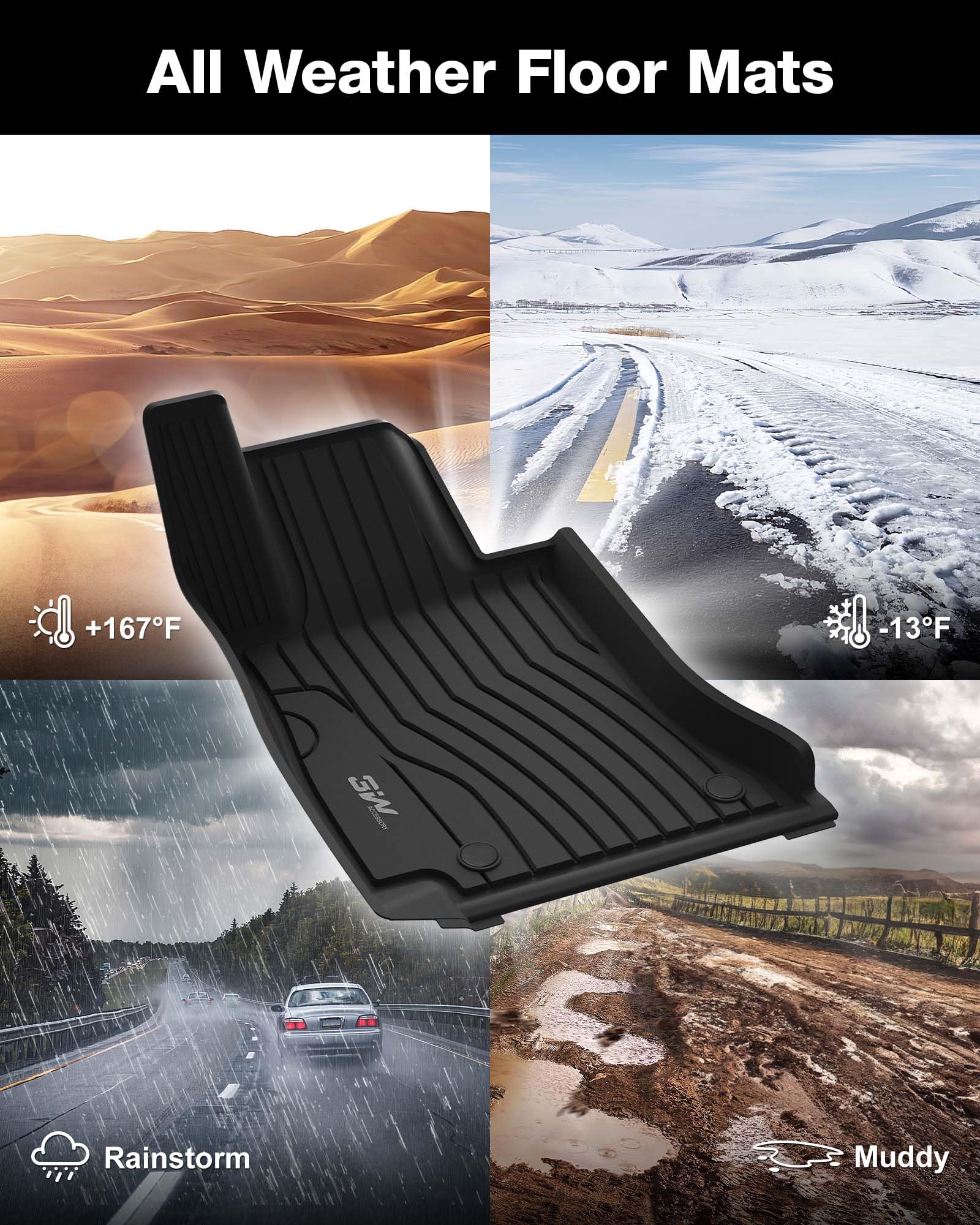 3W Floor Mats Compatible For Benz C-Class 2022-2024 2025 Tpe All Weather Custom Fit Floor Liner For Benz C Class 1St And 2Nd Row