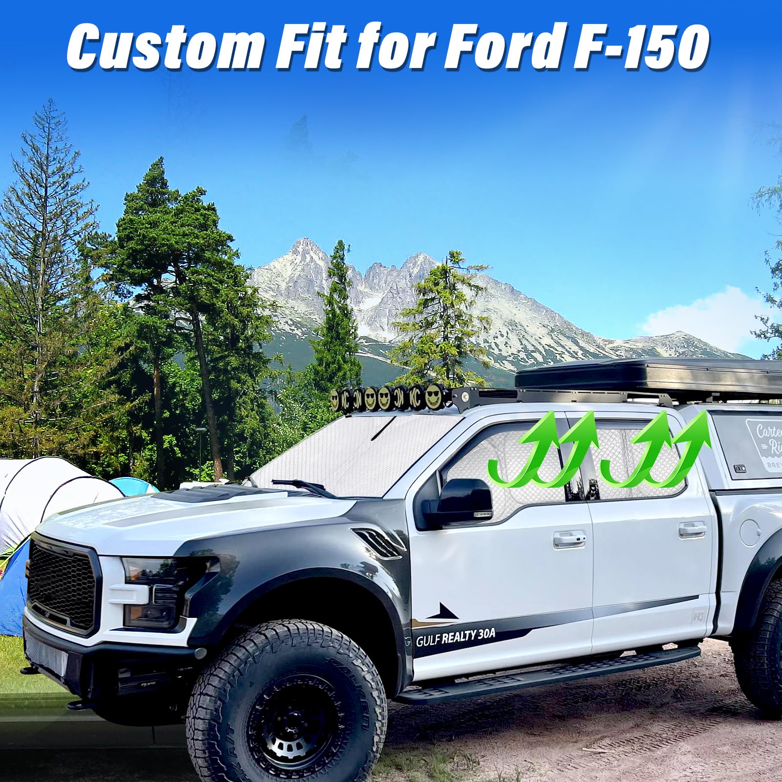 Kmf Windshield Sun Shade Replacement For Ford F-150 Accessories 2015-2020, Side Window Sun Shade Cover Sun Visor Shield Cover, R