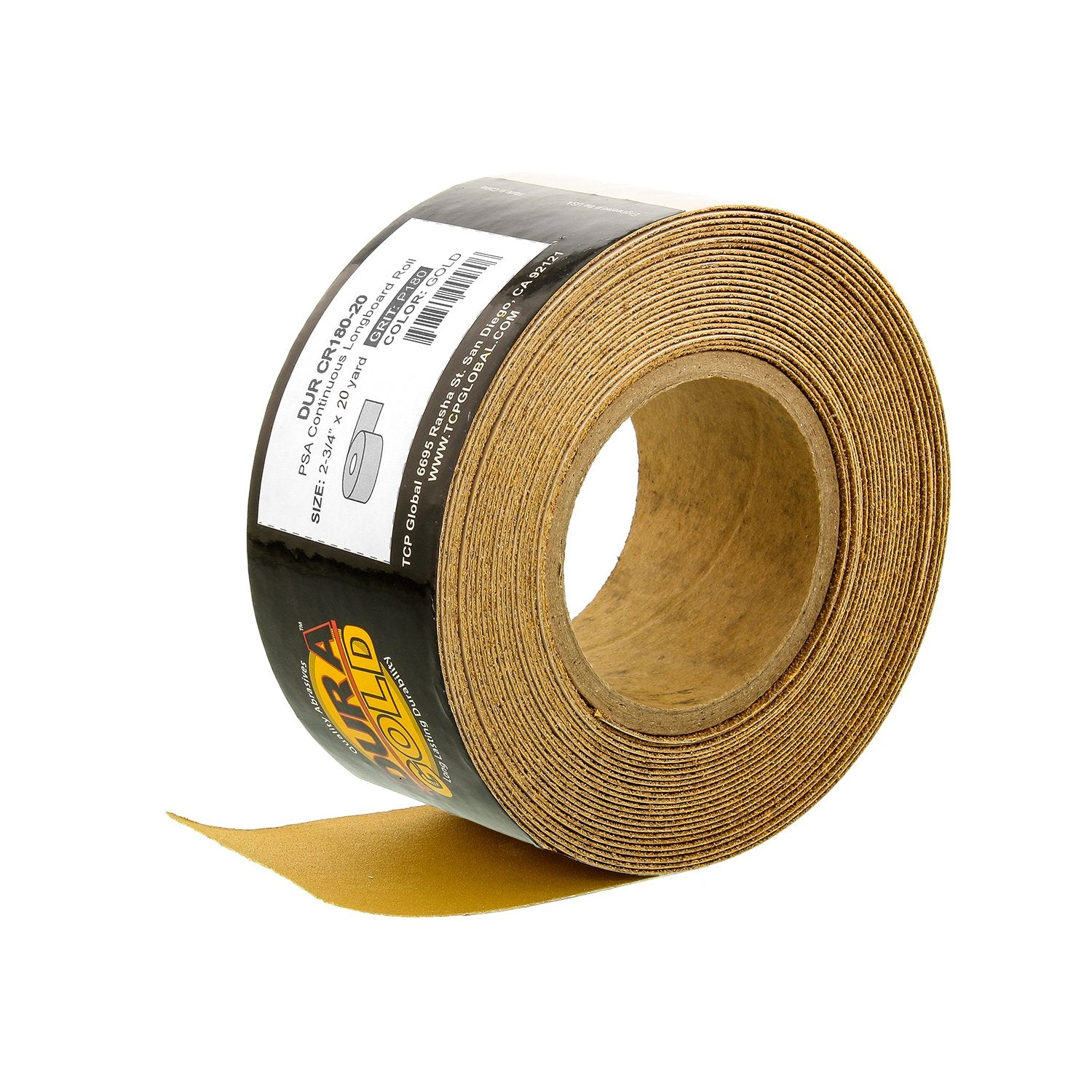 Dura-Gold Premium 180 Grit Gold Psa Longboard Sandpaper 20 Yard Long Continuous Roll, 2-3/4'' Wide - Self Adhesive Stickyback Sa