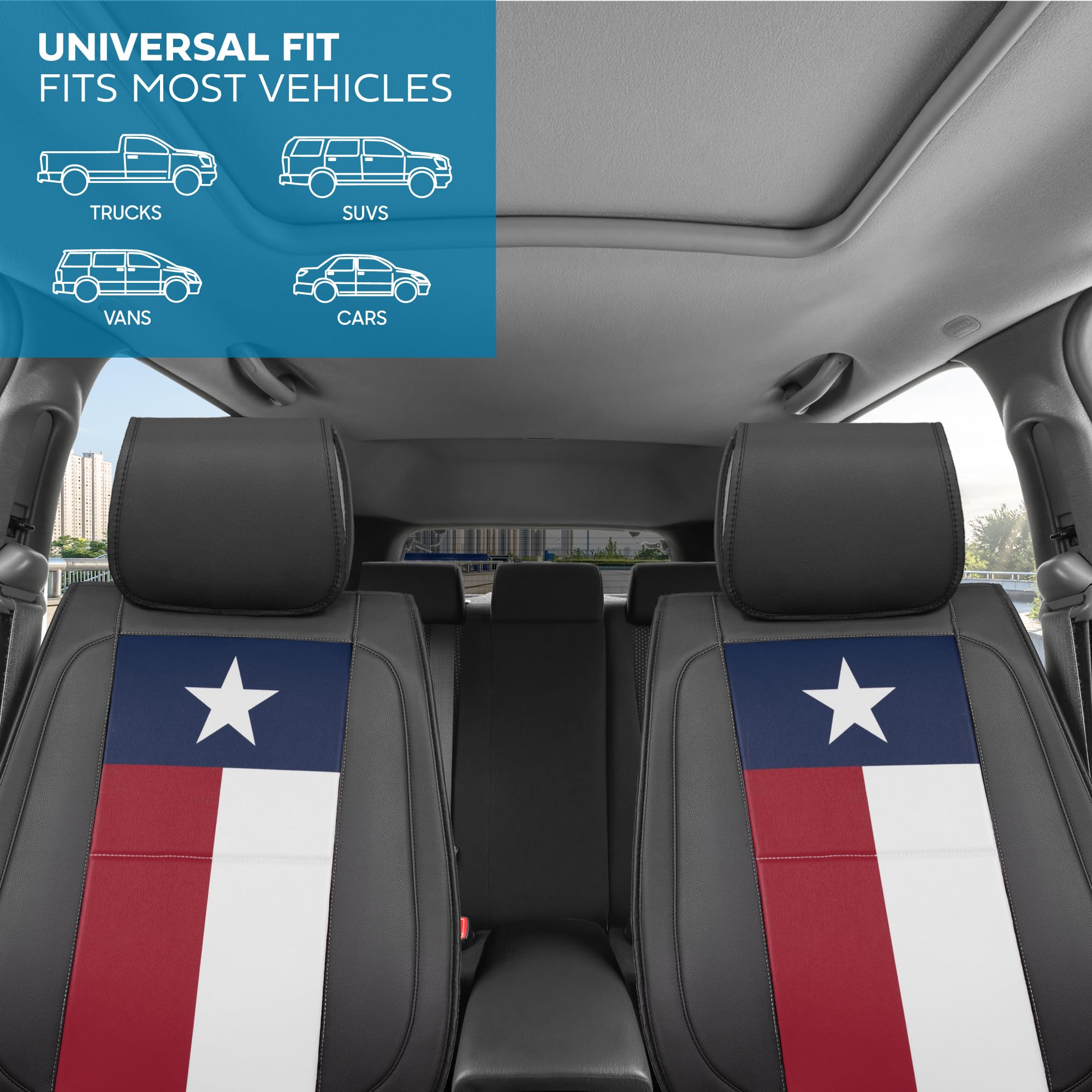 MotorBox Texas Flag Edition Napa Leather Seat Covers for Truck, Car, & SUV - 2 Front Seat Covers Car Seat Protector - Compatible