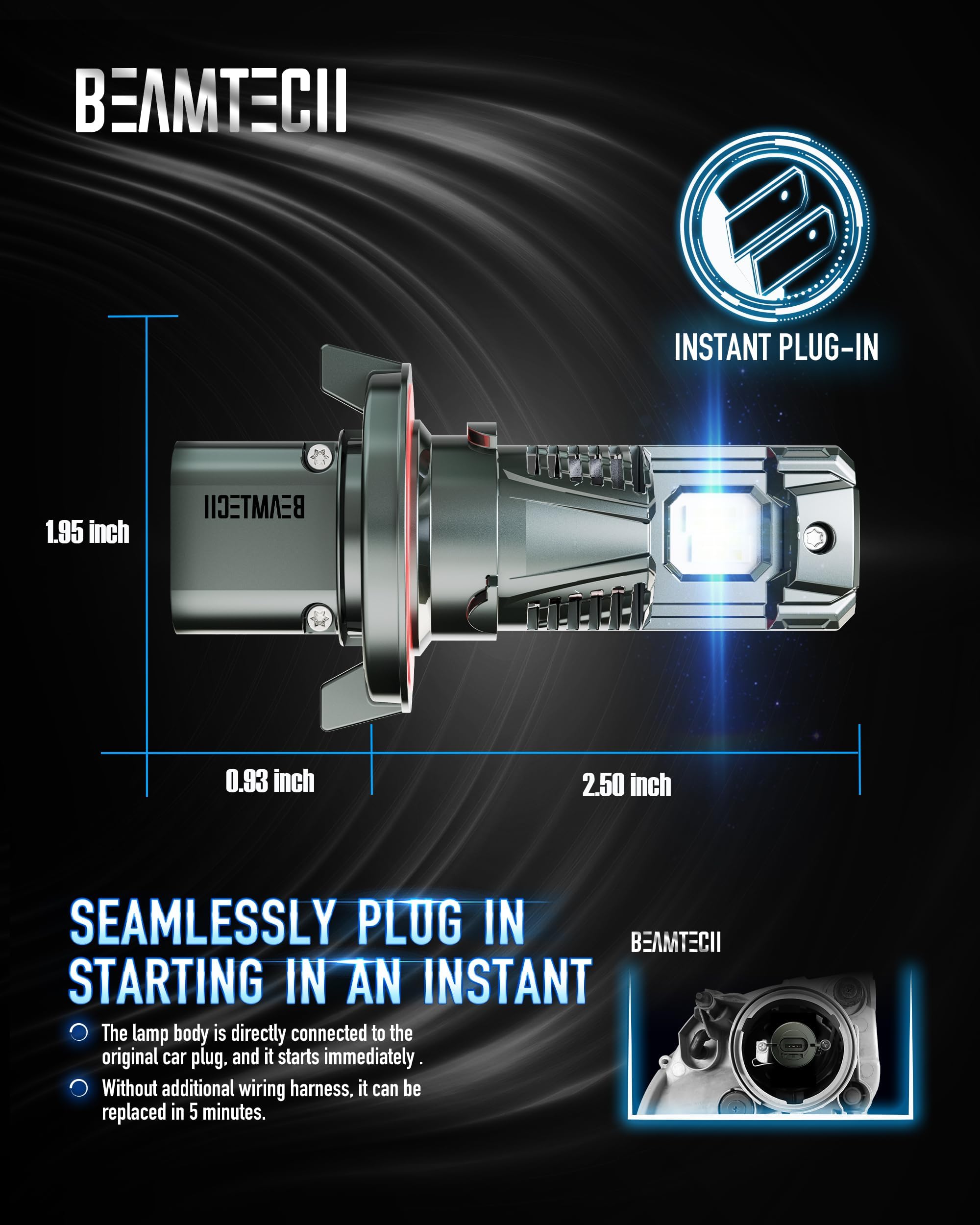 Beamtech H13/9008 Light Bulbs, G-Xpower Chips 500% Brighter 6500K White Plug And Play Fog Light, 2 Bulbs