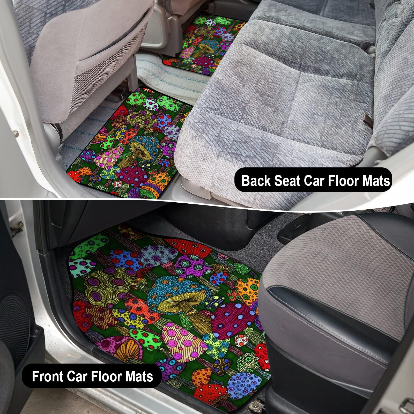 Fabbay 26 Pcs Mushroom Car Seat Covers Set with Seats Protectors Steering Wheel Cover Seat Belt Cover Floor Mat Armrest Cushion